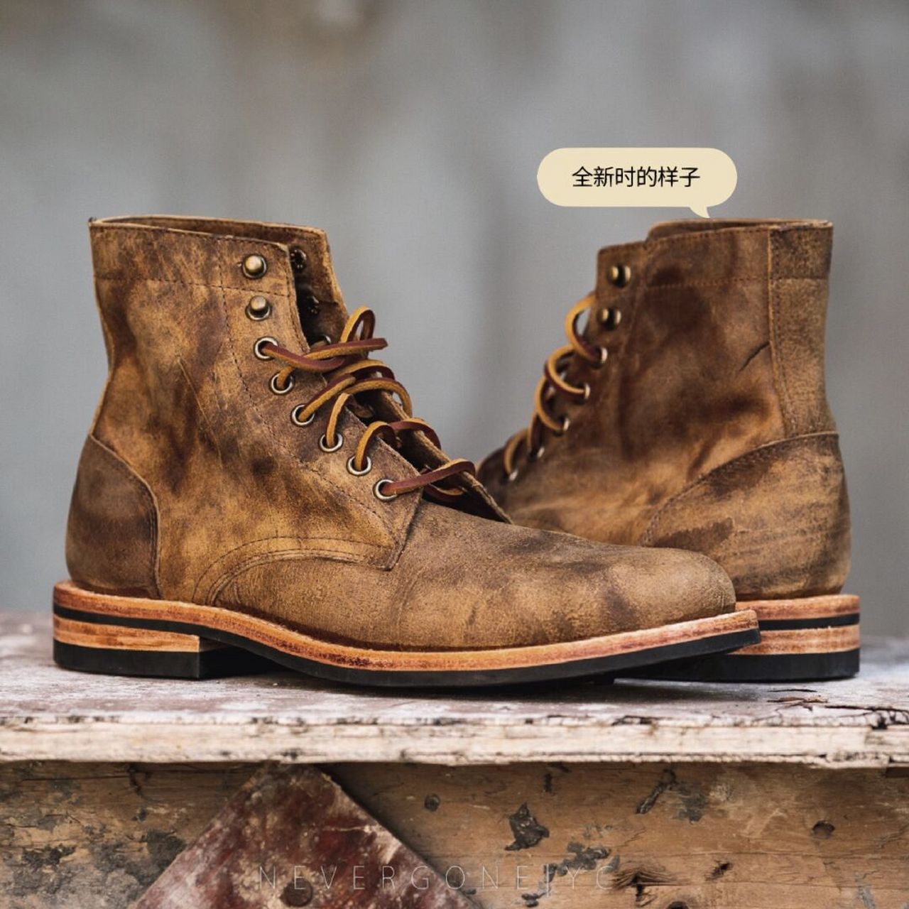 oak street快餐工装靴旧化效果 穿着体验 不知不觉这双也2年了,因为是