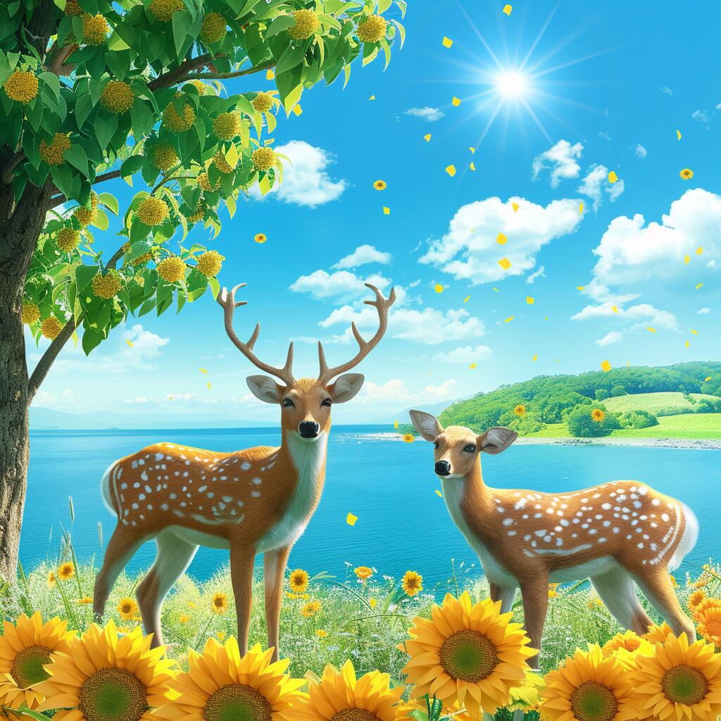 福鹿头像 | 向日葵 梅花鹿 向阳 湖泊 山