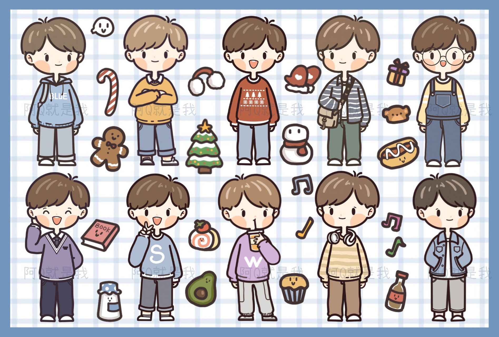 手帐素材|原创|萌萌的简笔画|男生篇 期待已久的男生篇终于出来辣 真