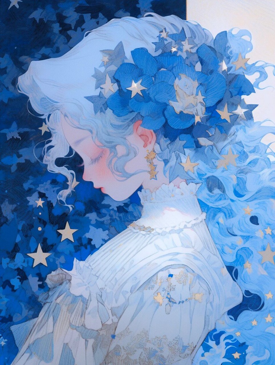 治愈蓝色系梦幻星海女孩头像 静谧的蓝色,恬静的女孩 上帝打翻星河
