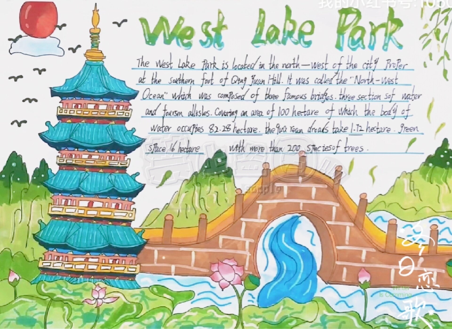 西湖英语手抄报 西湖公园thewestlakeparkthewestlakeparkislocated