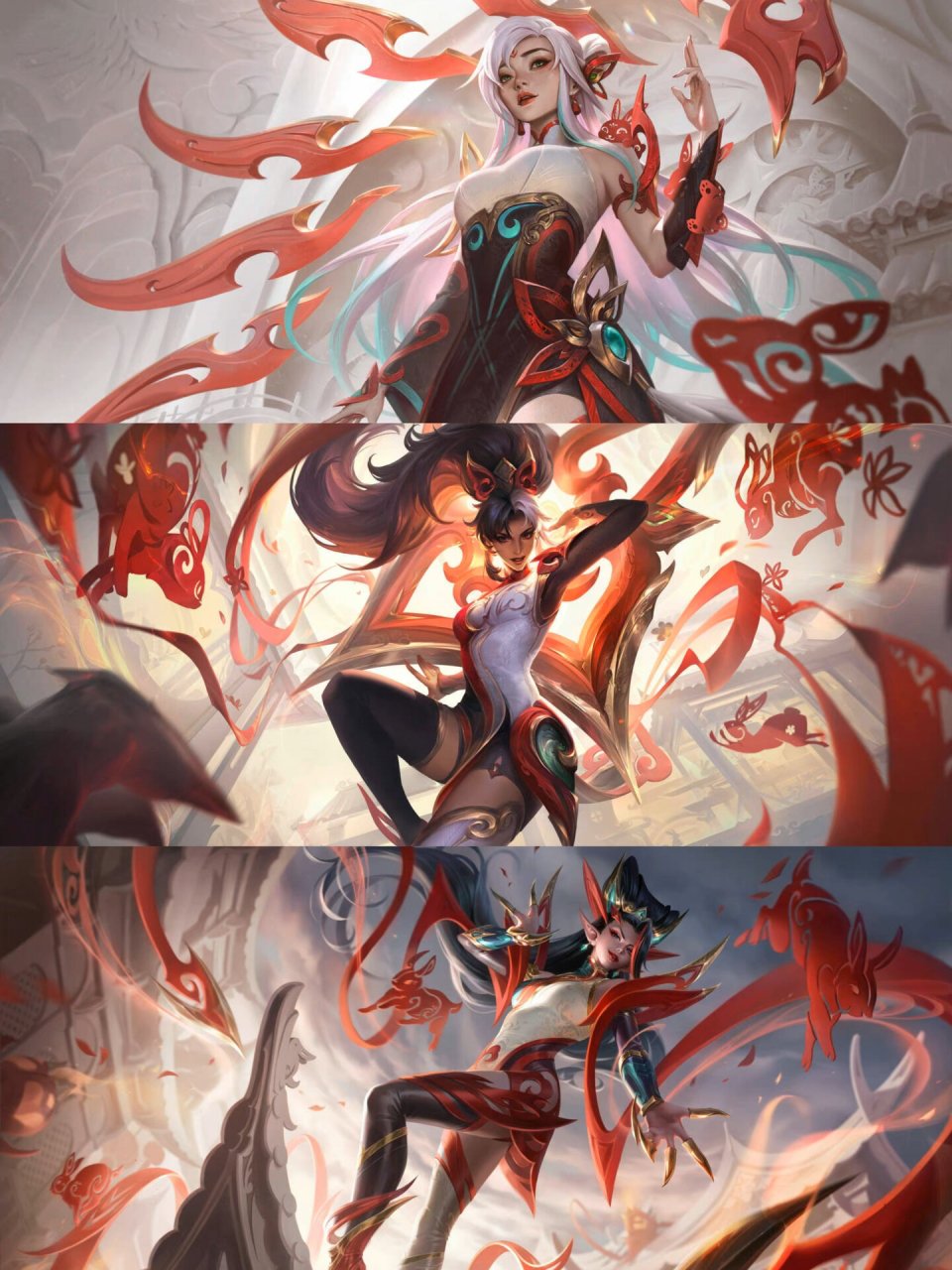 英雄联盟 | 2023年限皮肤「剪纸」原画 分别是:刀妹,轮子妈,婕拉,加里