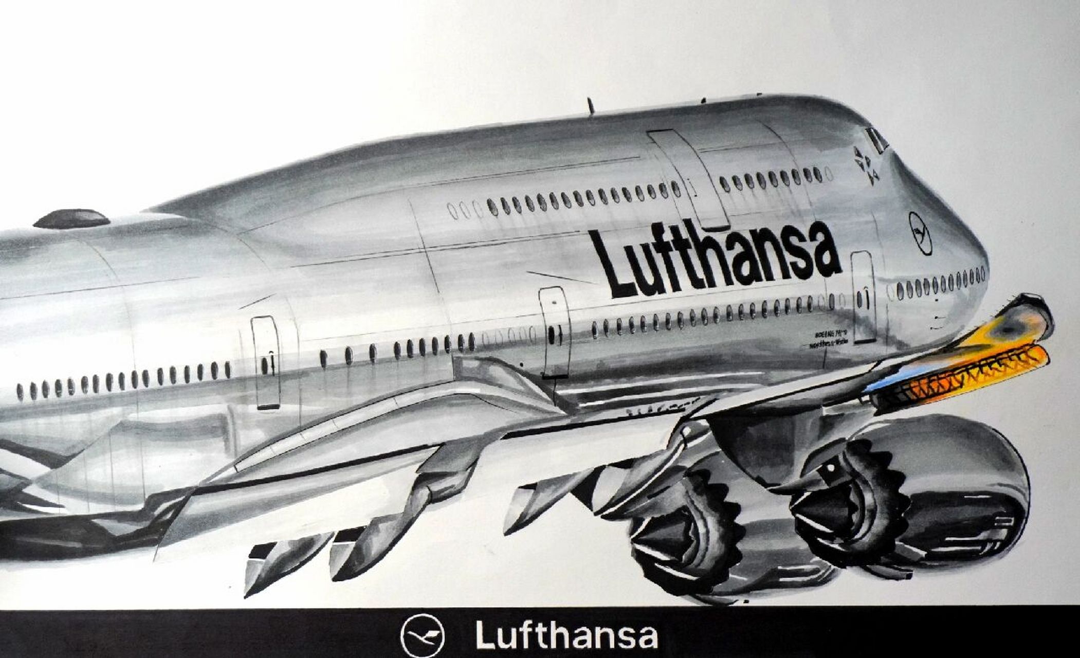 手绘德国汉莎航空波音747-8 马克笔手绘德国汉莎航空波音74896