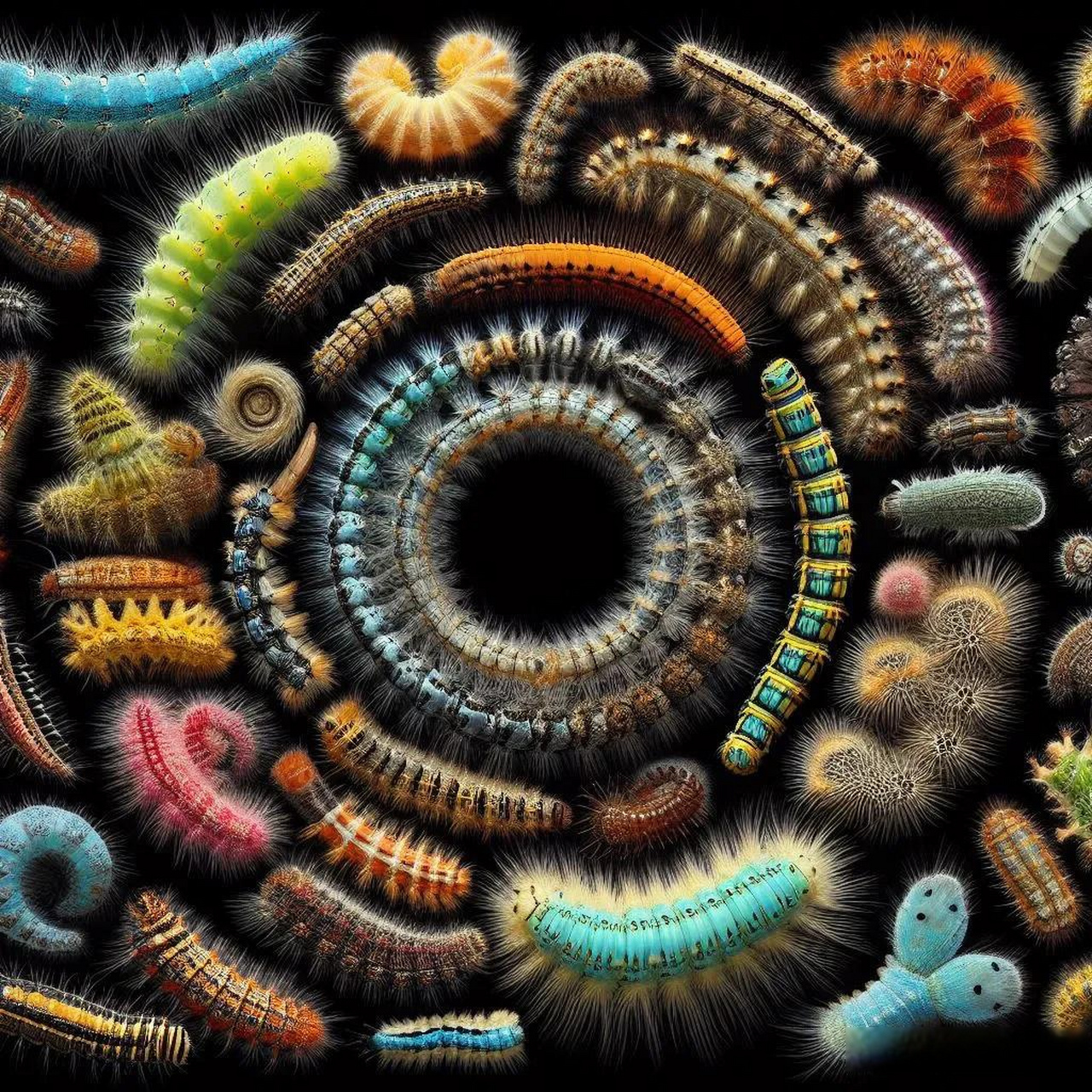 毛毛虫是昆虫的幼虫阶段,有许多不同种类,包括刺毛毛虫,毛球毛毛虫