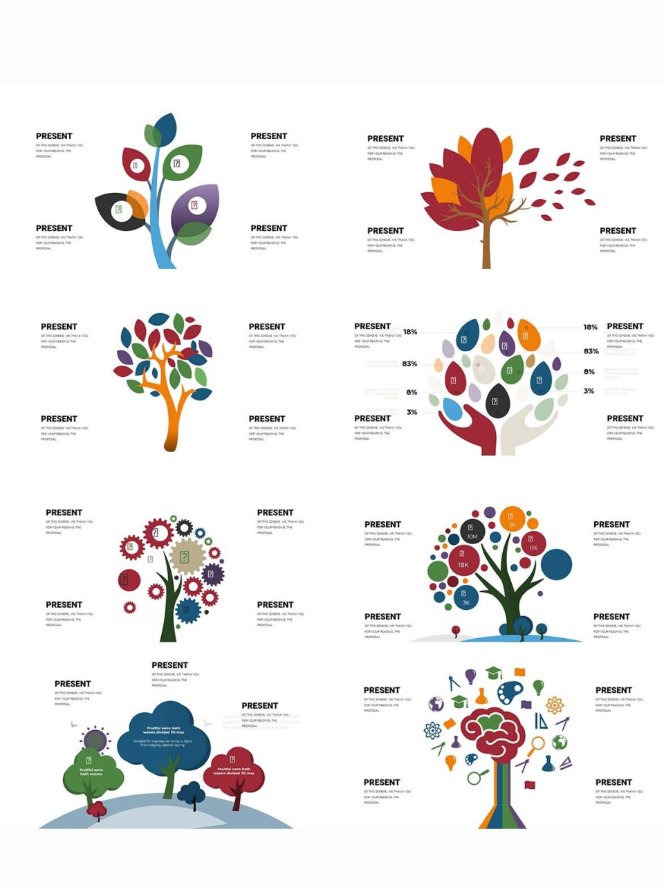【ppt图表】彩色树状图信息图标集ppt图表155 树型素材平时不知道你会