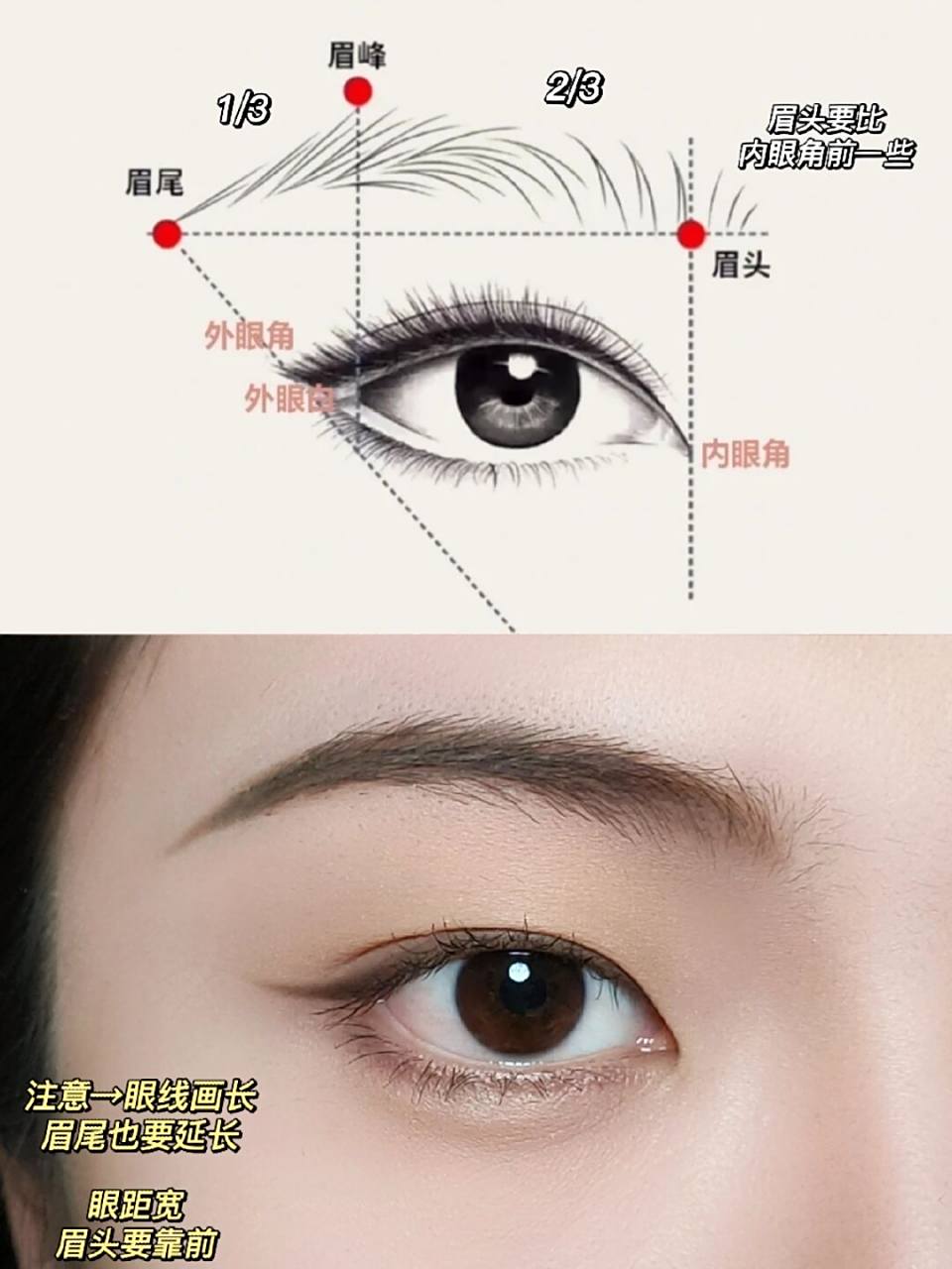 古风弯月眉 |东方柔美气质 修眉:眉头眉尾一样高,眉峰位于眼珠子外