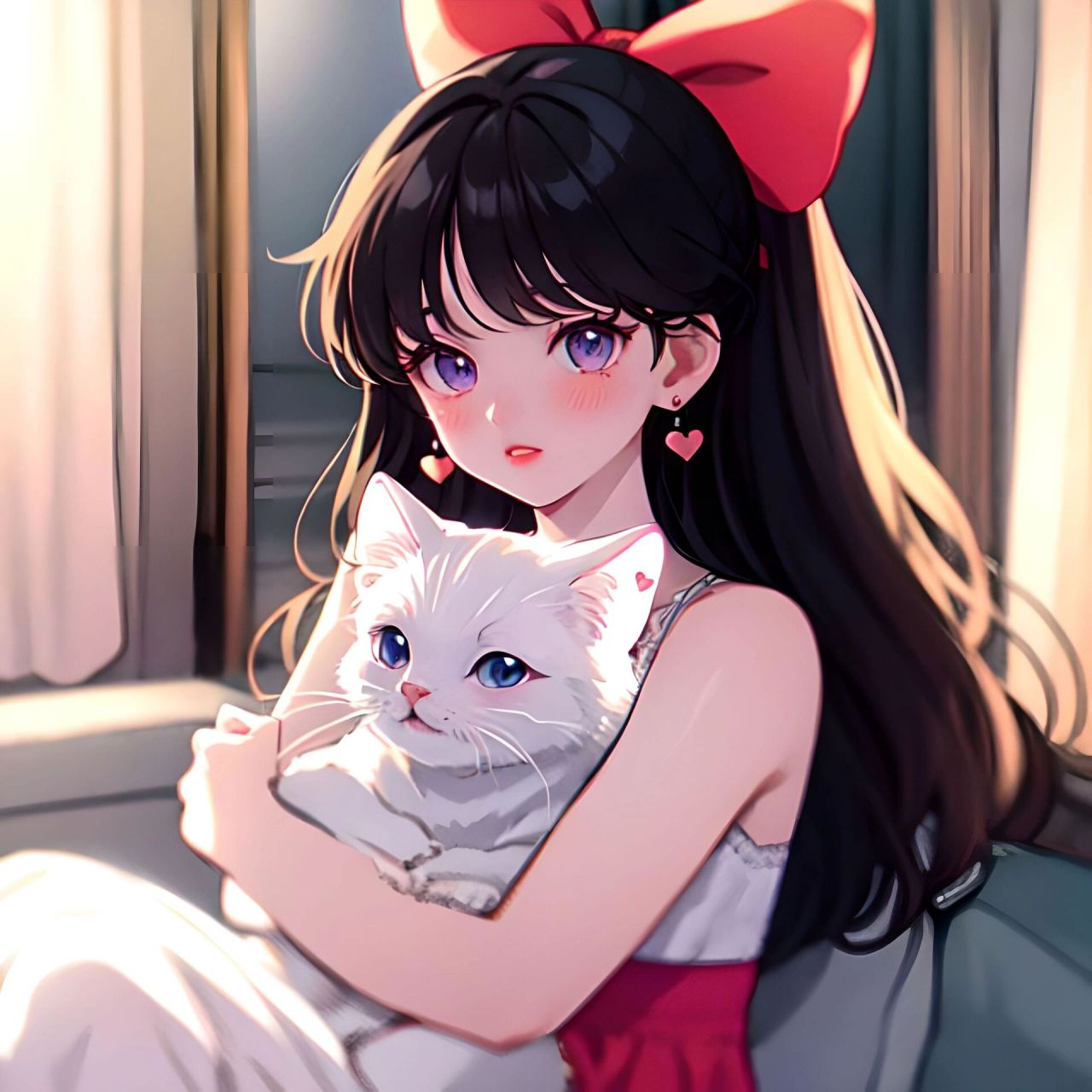 旧漫女头|长发蝴蝶结抱猫甜妹头像 这组旧漫长发蝴蝶结抱猫甜妹头像真