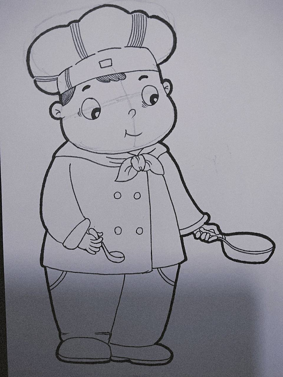 儿童画简笔画93职业篇 厨师(借鉴临摹)