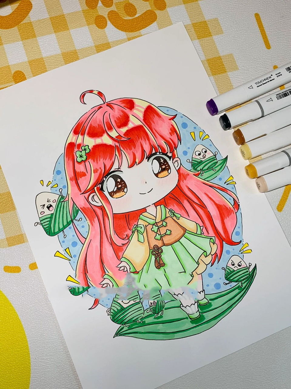 q版动漫绘画/马克笔手绘/端午粽子女孩 7815喜欢的可以点赞收藏哦