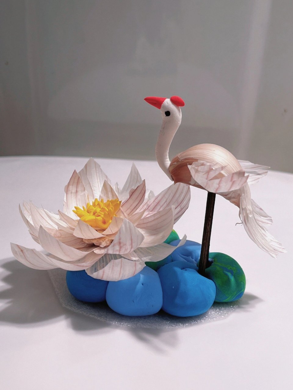 大蒜手工 荷花03配仙鹤 入学了,就知道有做不完的手工 还好我比较