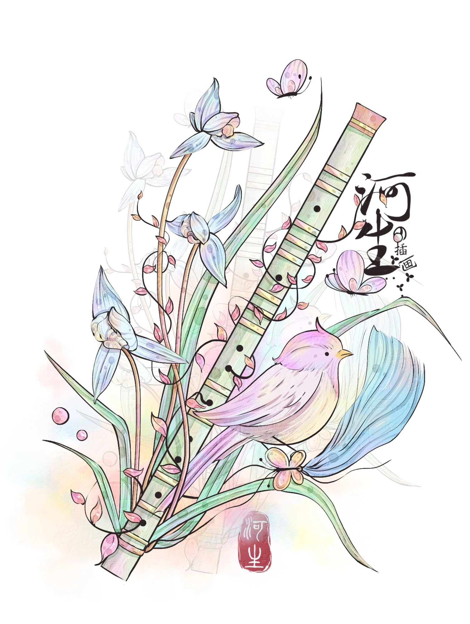传统乐器插画之笛子