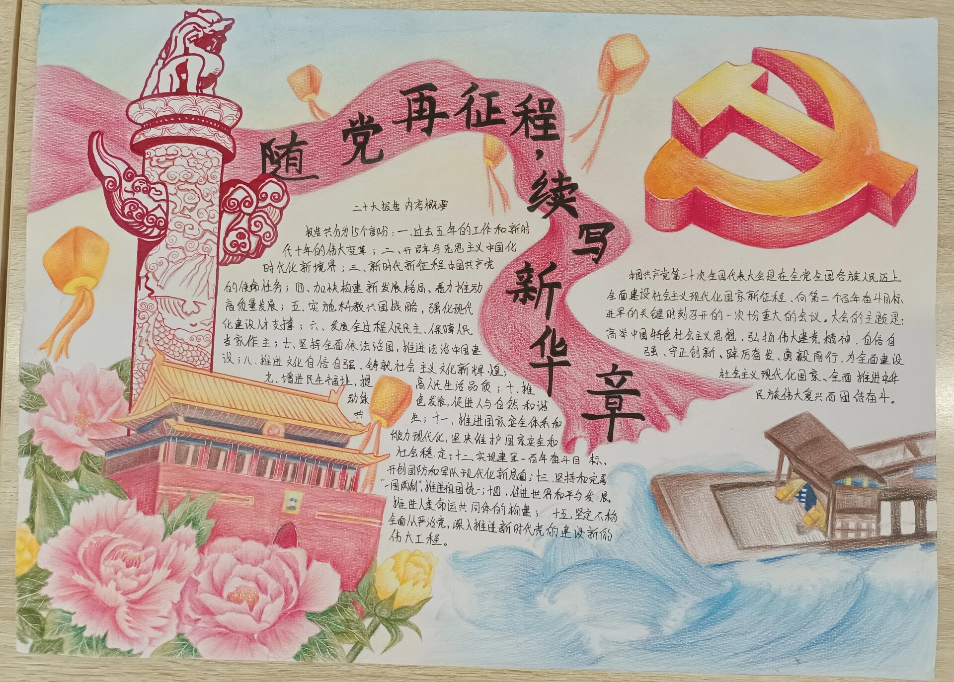 永远跟党走 手绘画图片