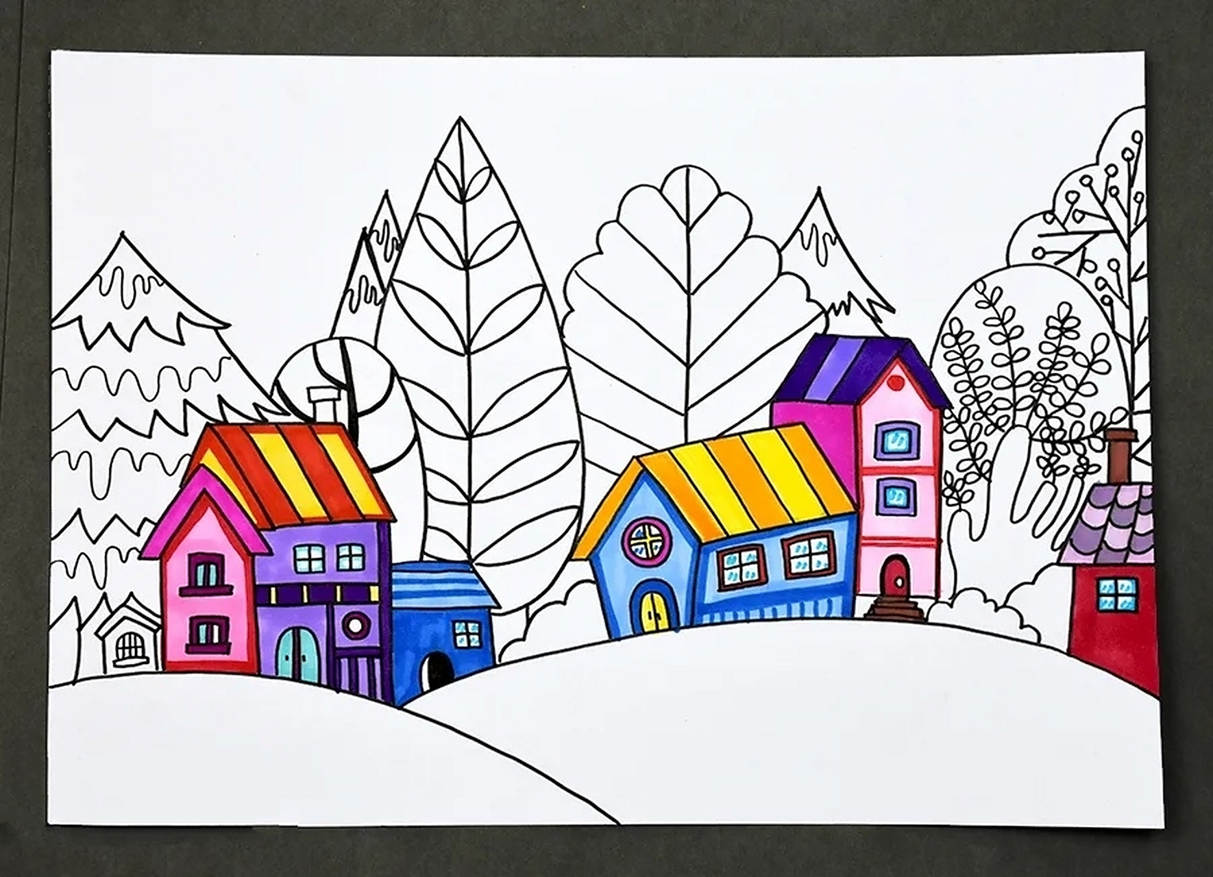 儿童画教程|诗情画意的小村庄 教学重难点 1.