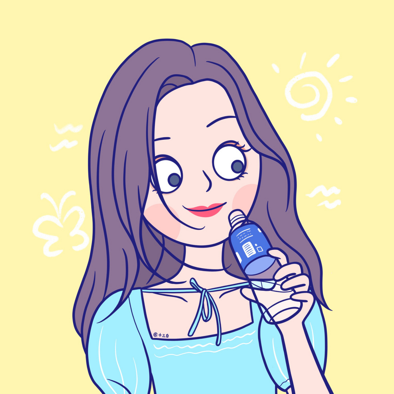 98夏天,加油04手绘头像系列 情头 闺蜜 插画 #我是原创插画师