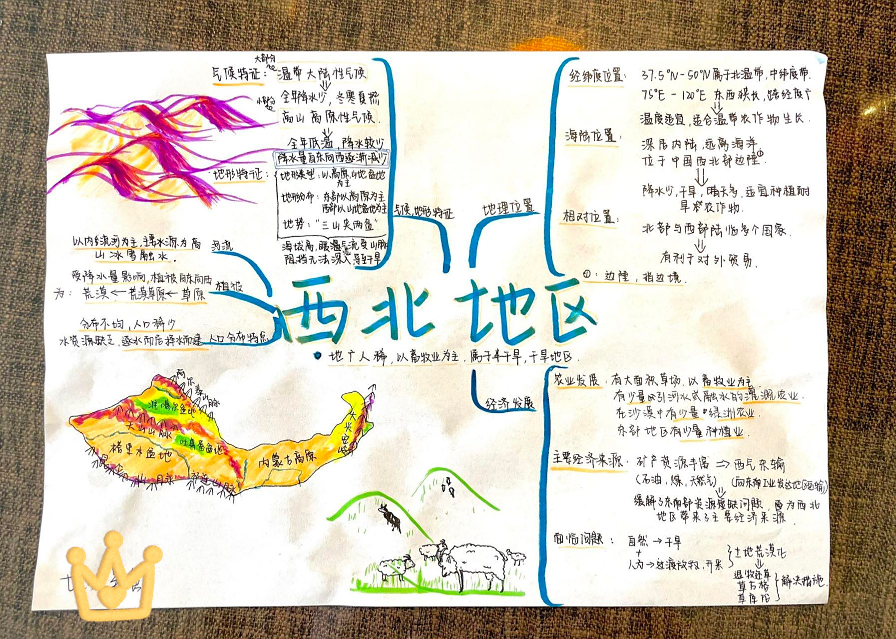 青藏和西北地区思维导图 今天是学生自己梳理的思维导图呦 思路还是