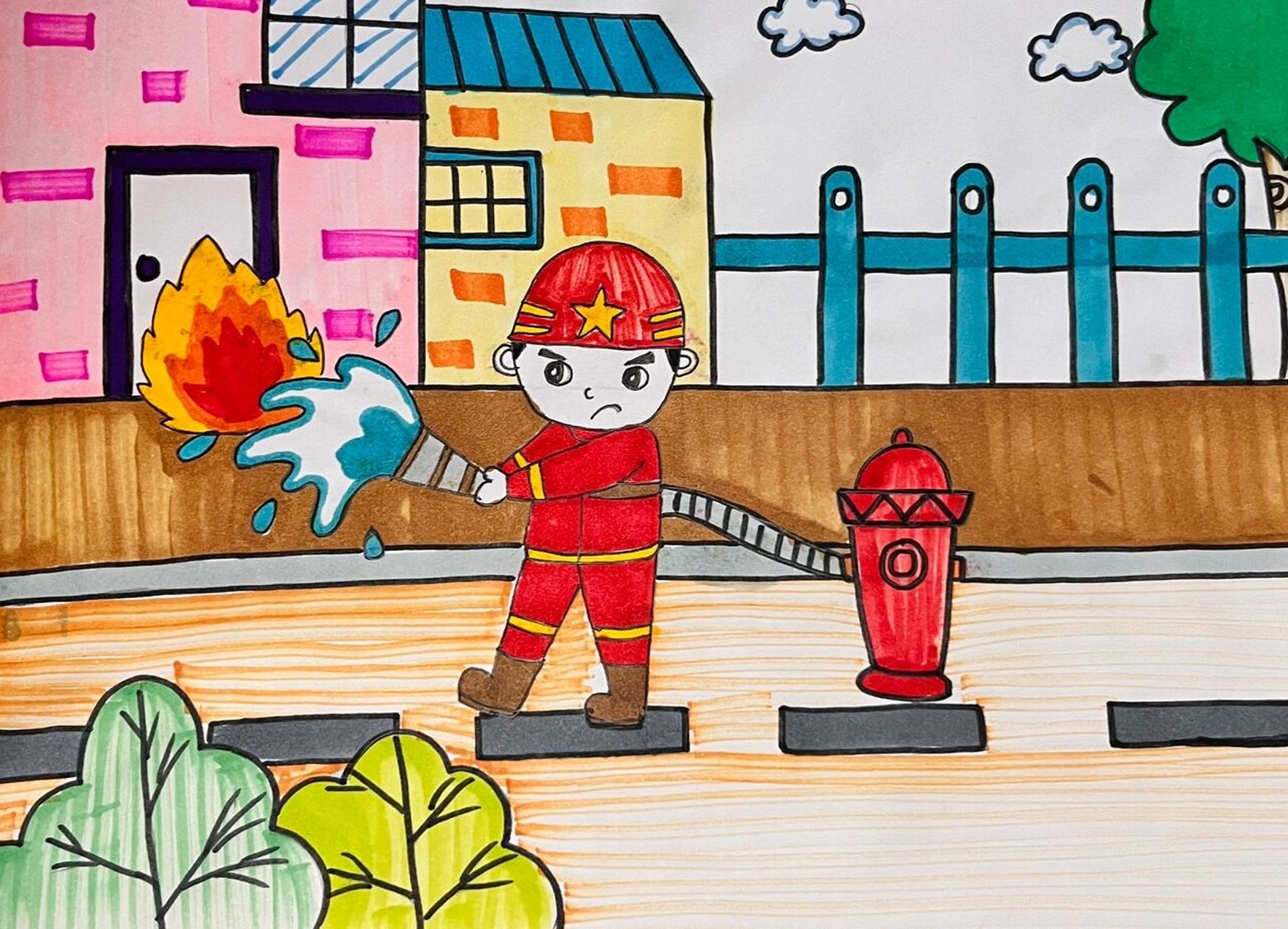 儿童画|创意画|消防主题画 7815儿童画.创意画.消防主题画