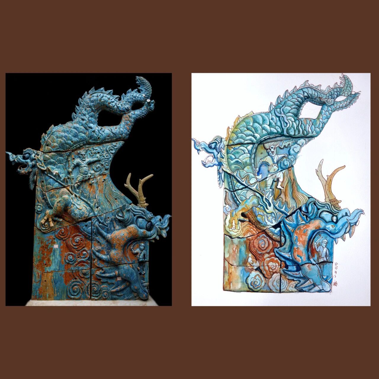 元代三清殿琉璃鸱吻 原为三清殿屋檐正脊两端的琉璃构件,高3.02米,宽1