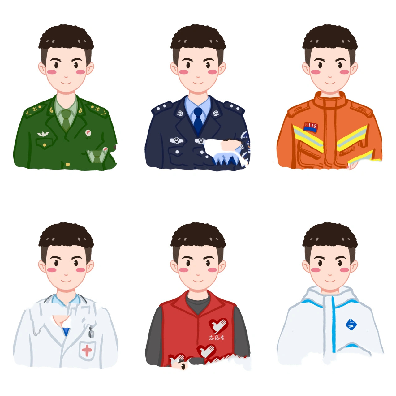 一组军人警察消防医生志愿者防疫的小头像 标题很长 军人 警察 消防员