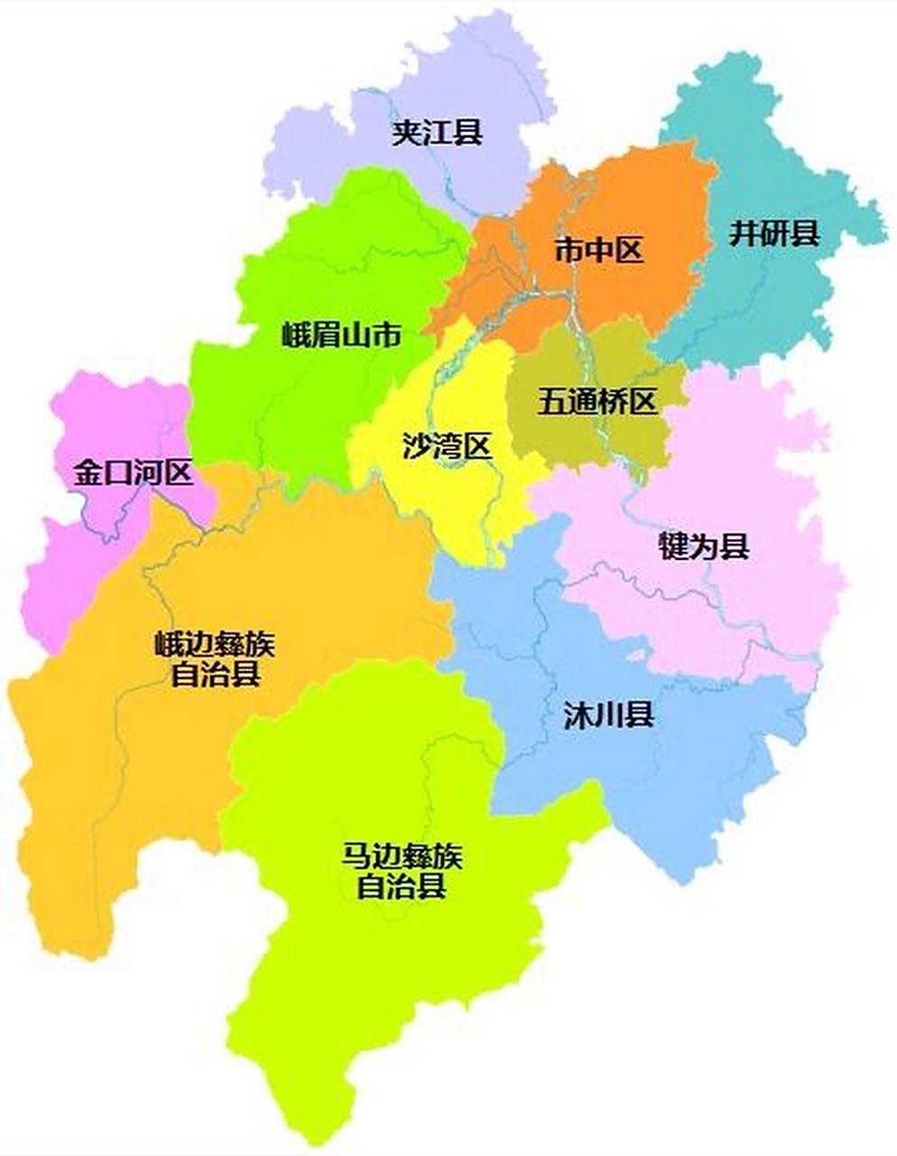 乐山行政区划 乐山市,四川省辖地级市,总面积为12720.