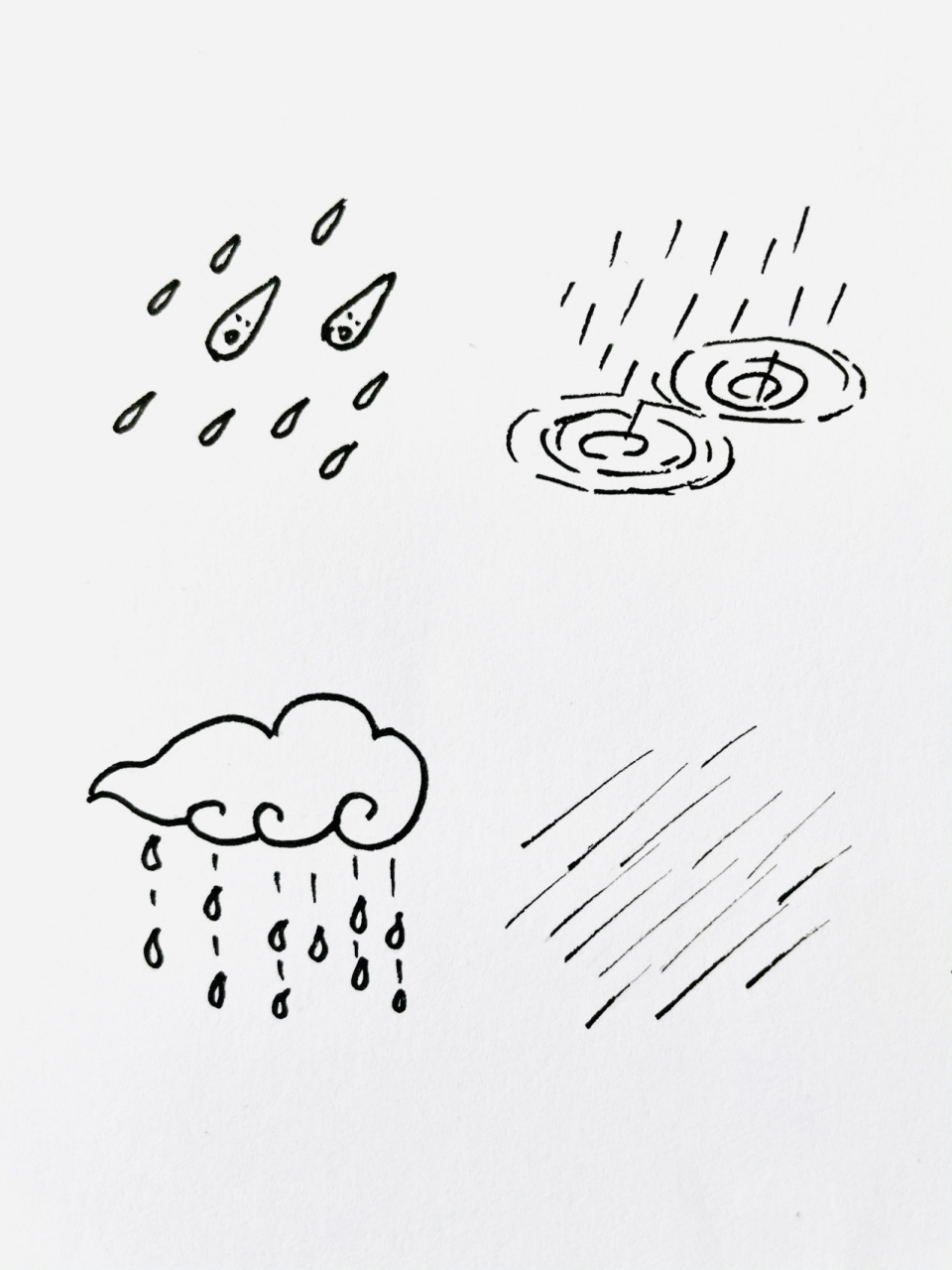 天气的简笔画—9715 瓢泼大雨,零星小雨,夹杂着闪电的狂风暴雨