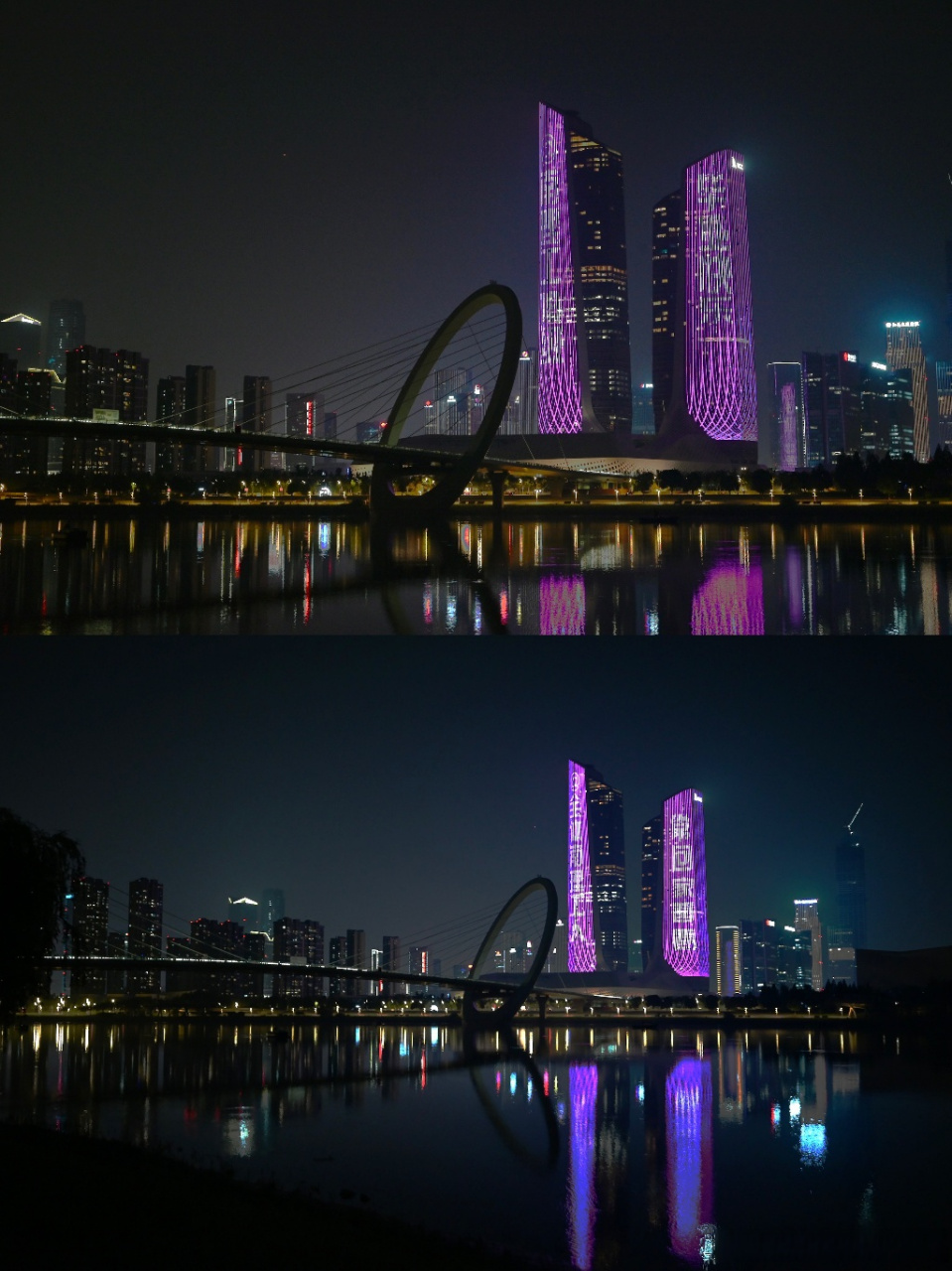 今晚8:30,河西地标之一南京青奥双子塔亮起瞩目的灯光,为我校毕业生