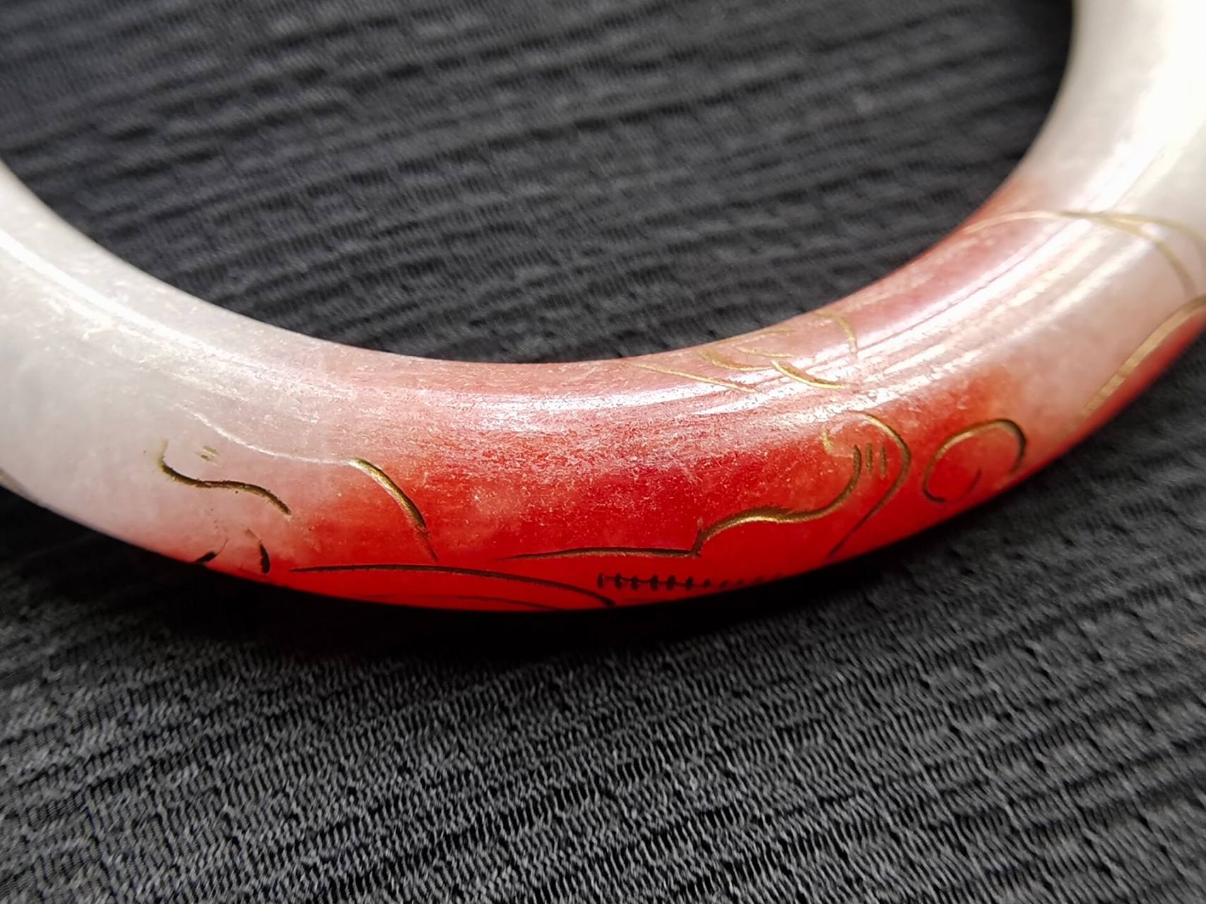 红翡手镯 手镯子红翡翠描金雕花如意祥云蝙蝠螭龙凤凰龙凤呈祥 1,编号