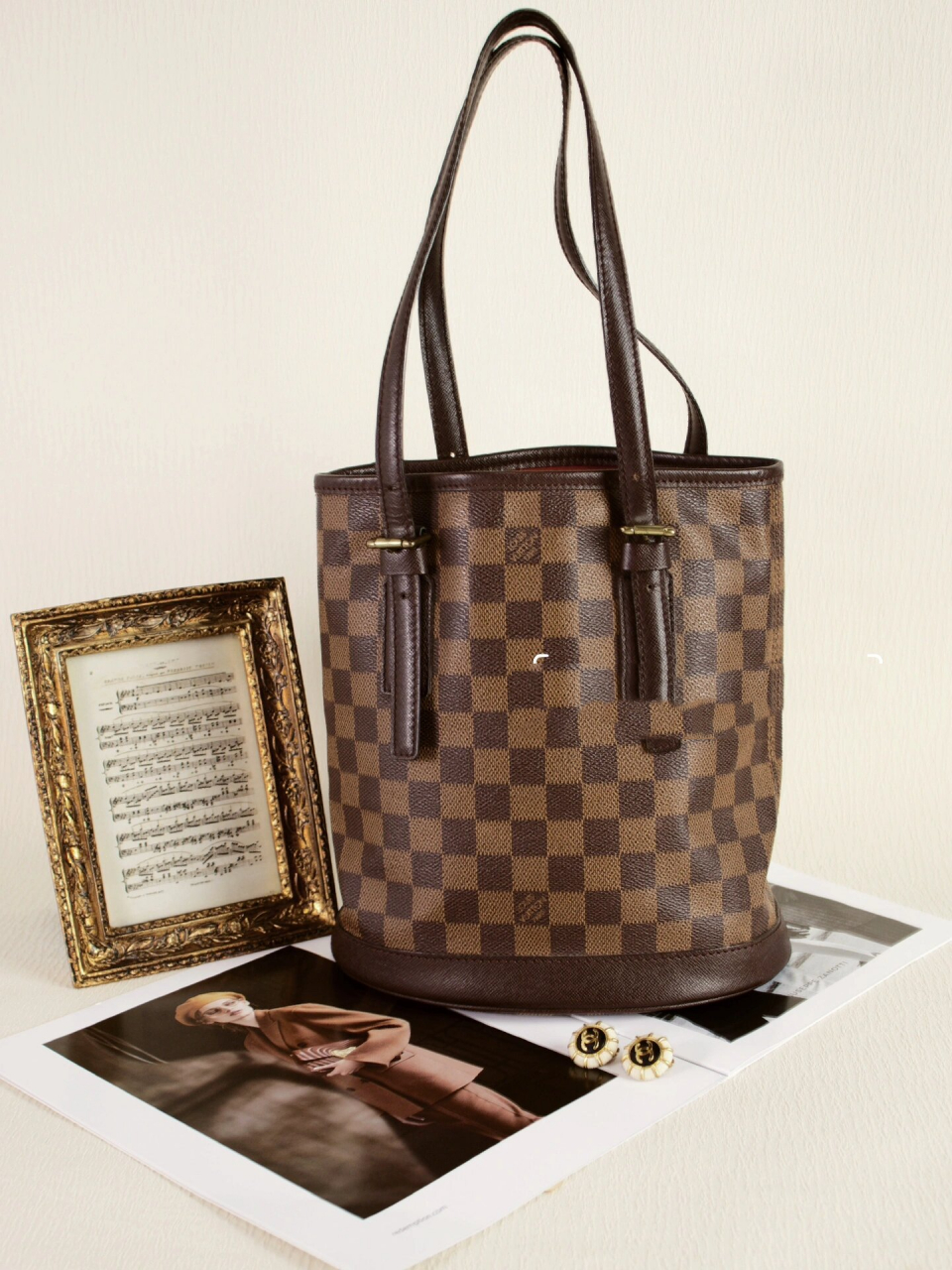 中古包741575151999年lv棋盘格小水桶 lv经典中古水桶子母包