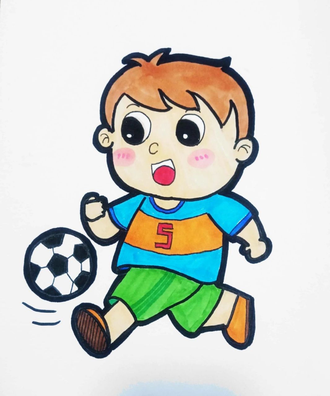 踢足球的简笔画彩色图片