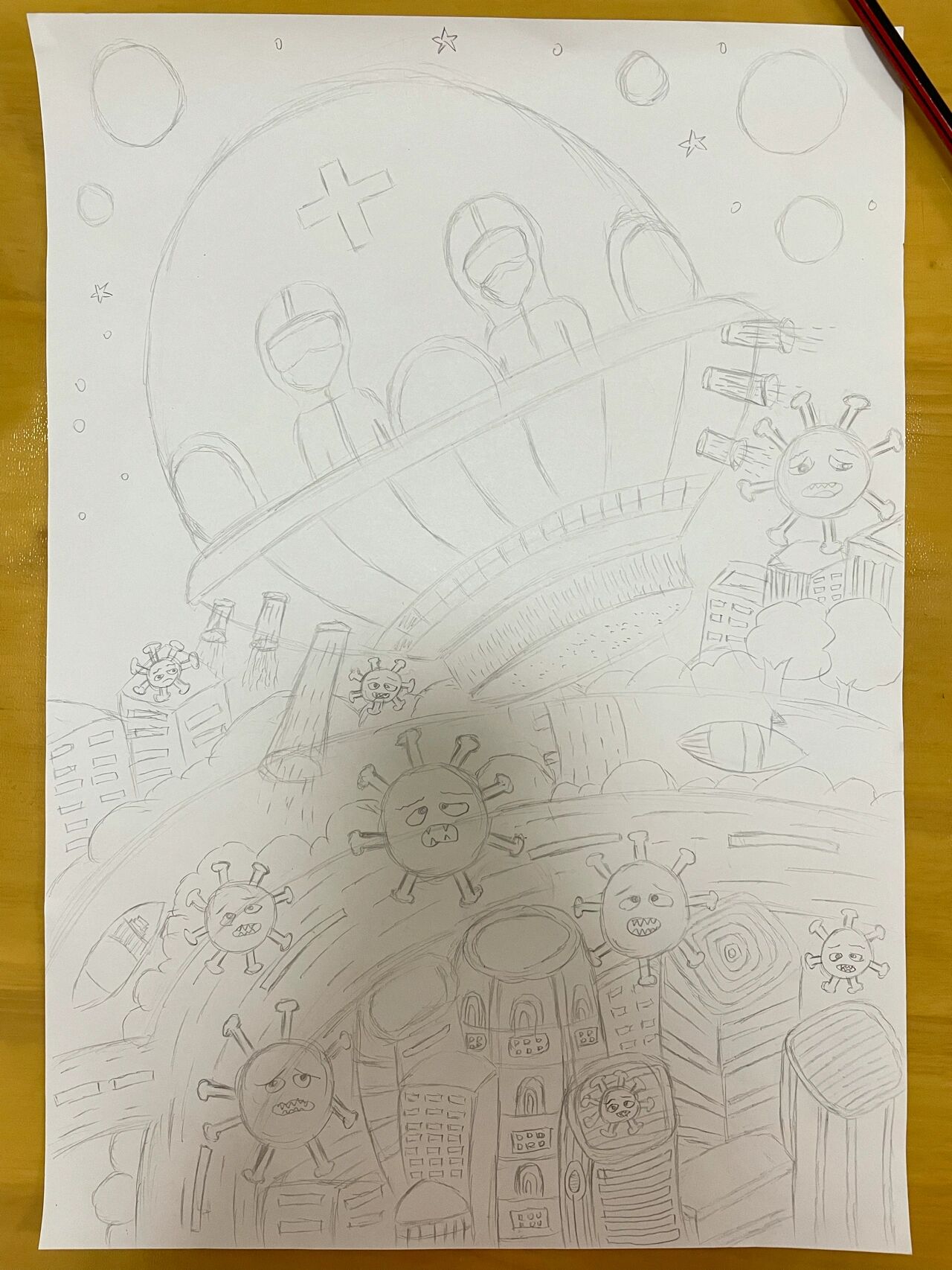 防疫主题画-白衣天使消灭病毒04