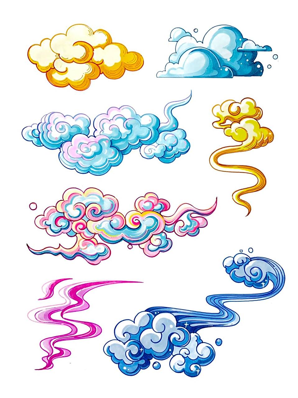 祥云画法|马克笔手绘|云朵素材大全