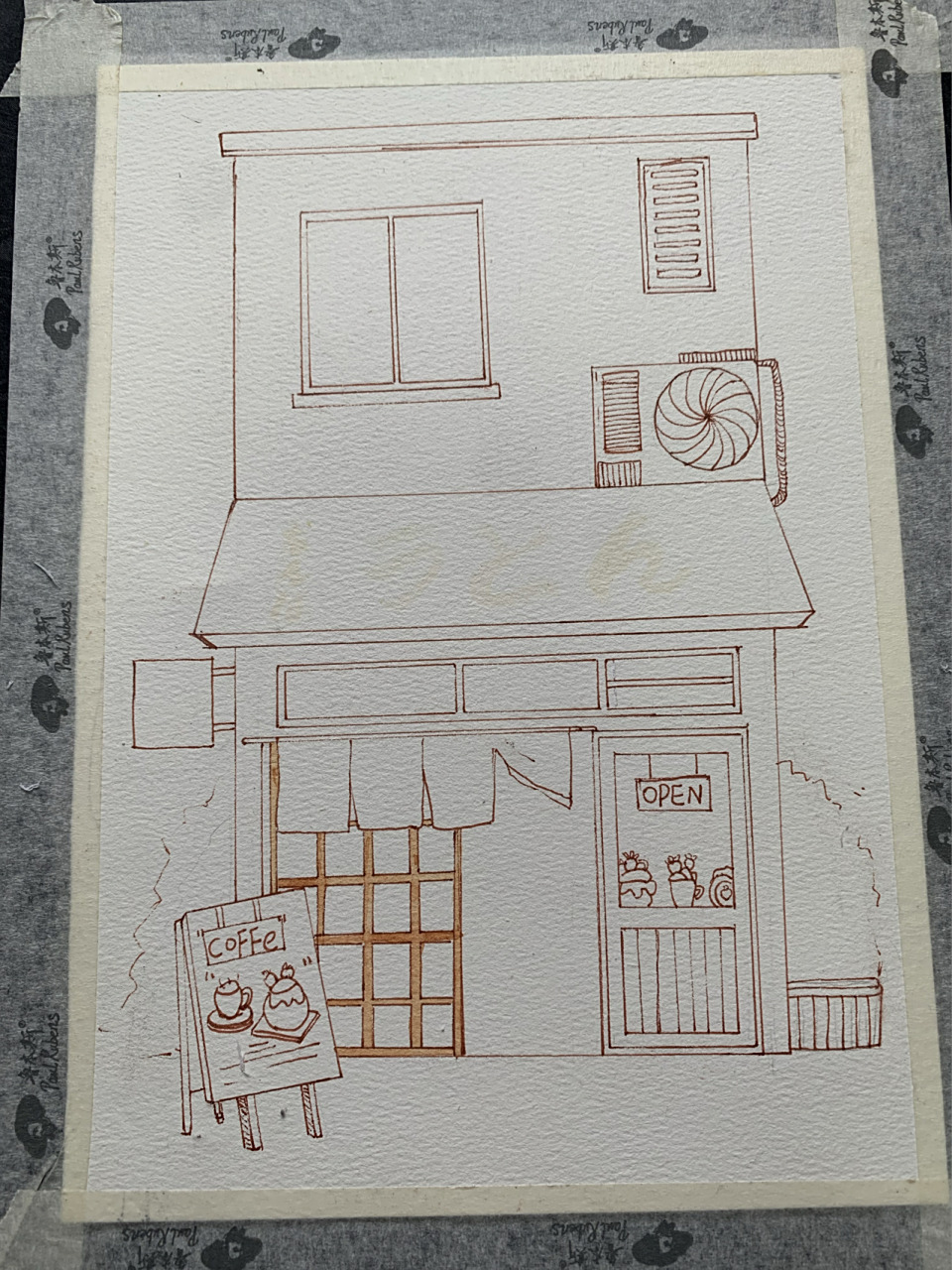 水彩入门 日式小房子(附线稿图)手绘分享 颜料:温莎牛顿歌文 笔:黑