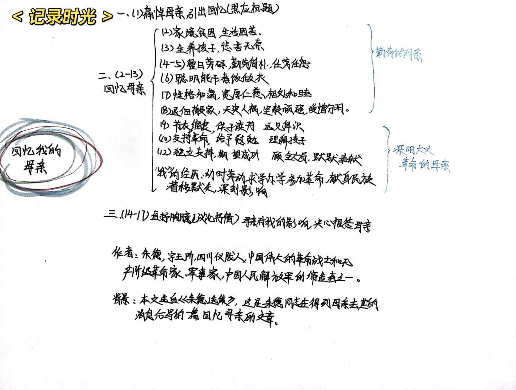 回忆我的母亲结构图图片