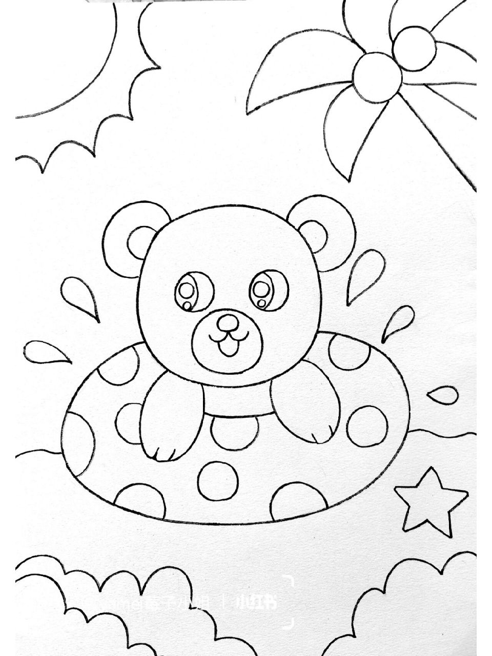 简单夏日儿童画 适合幼儿园的小朋友～后面有线稿图 原创作品临摹请