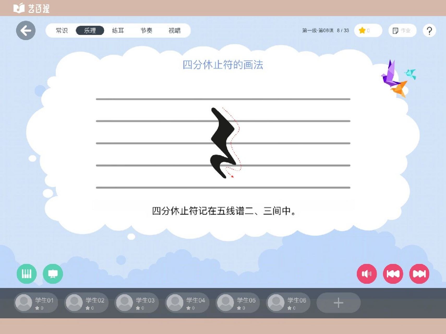 乐理笔记|四分休止符的书写71 四分休止符记在五线谱的二,三间中!