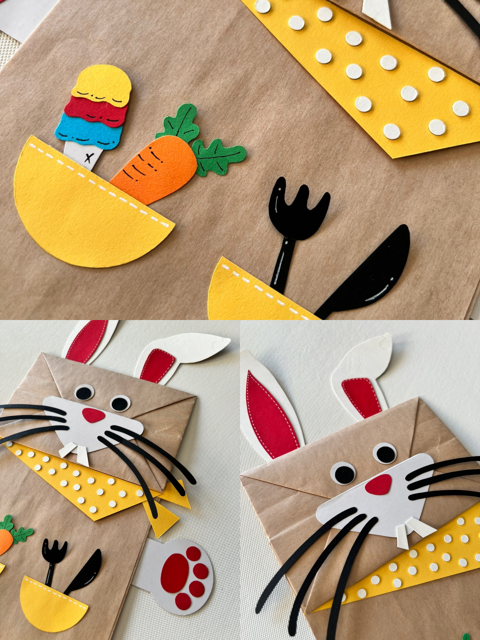 diy创意动物纸袋手偶《十二生肖—兔》 材料:牛皮纸袋,彩色卡纸,双面