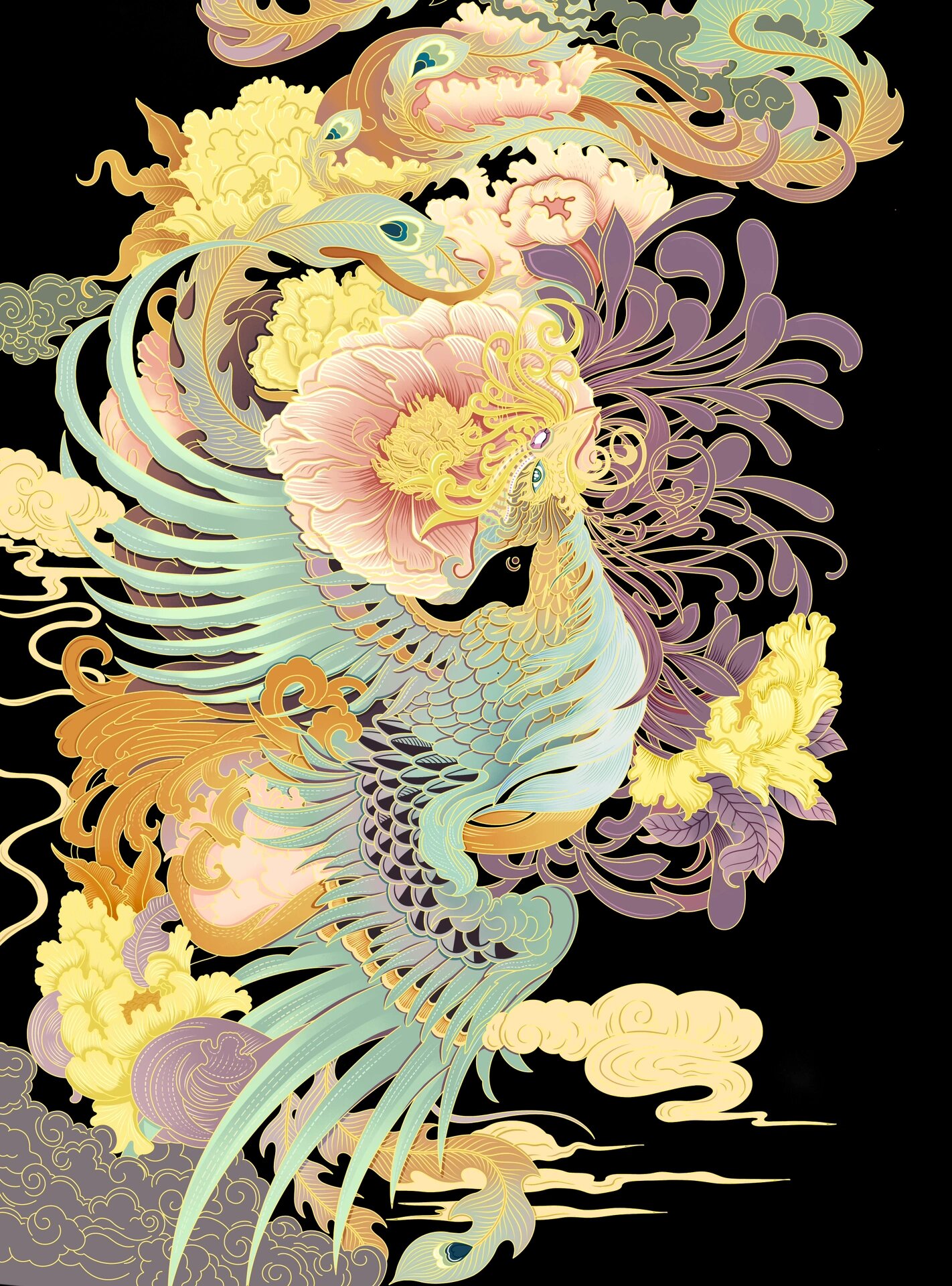 凤凰牡丹装饰插画