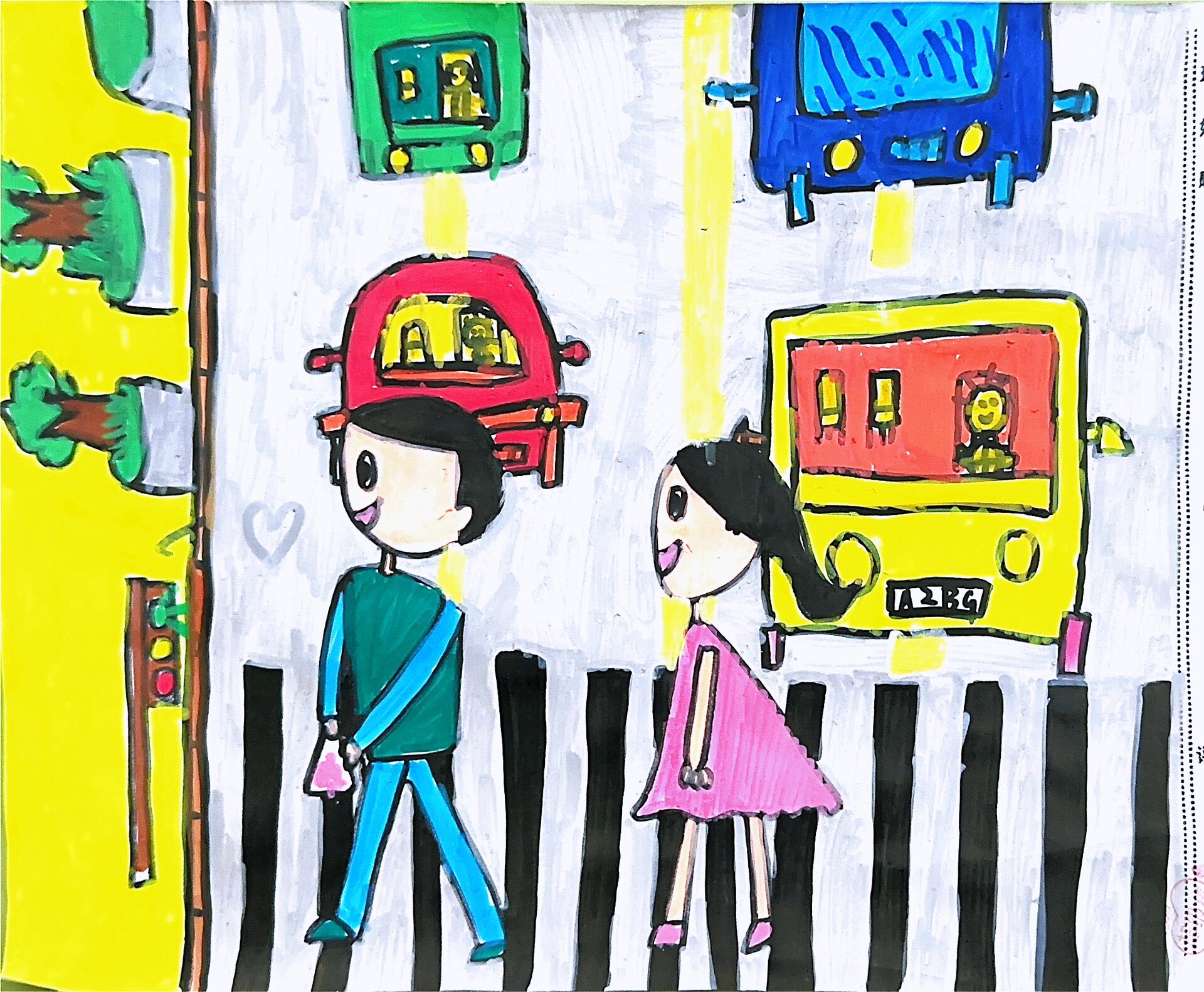 湘美三年级上册《红灯停绿灯行》学生作品