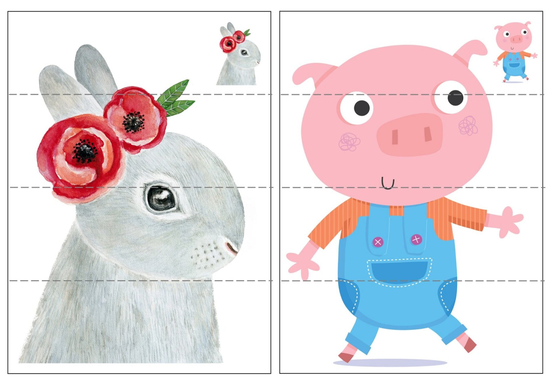 自制教具 | 动物拼图(可打印) 制作了一些可爱的动物小拼图 喜欢的可