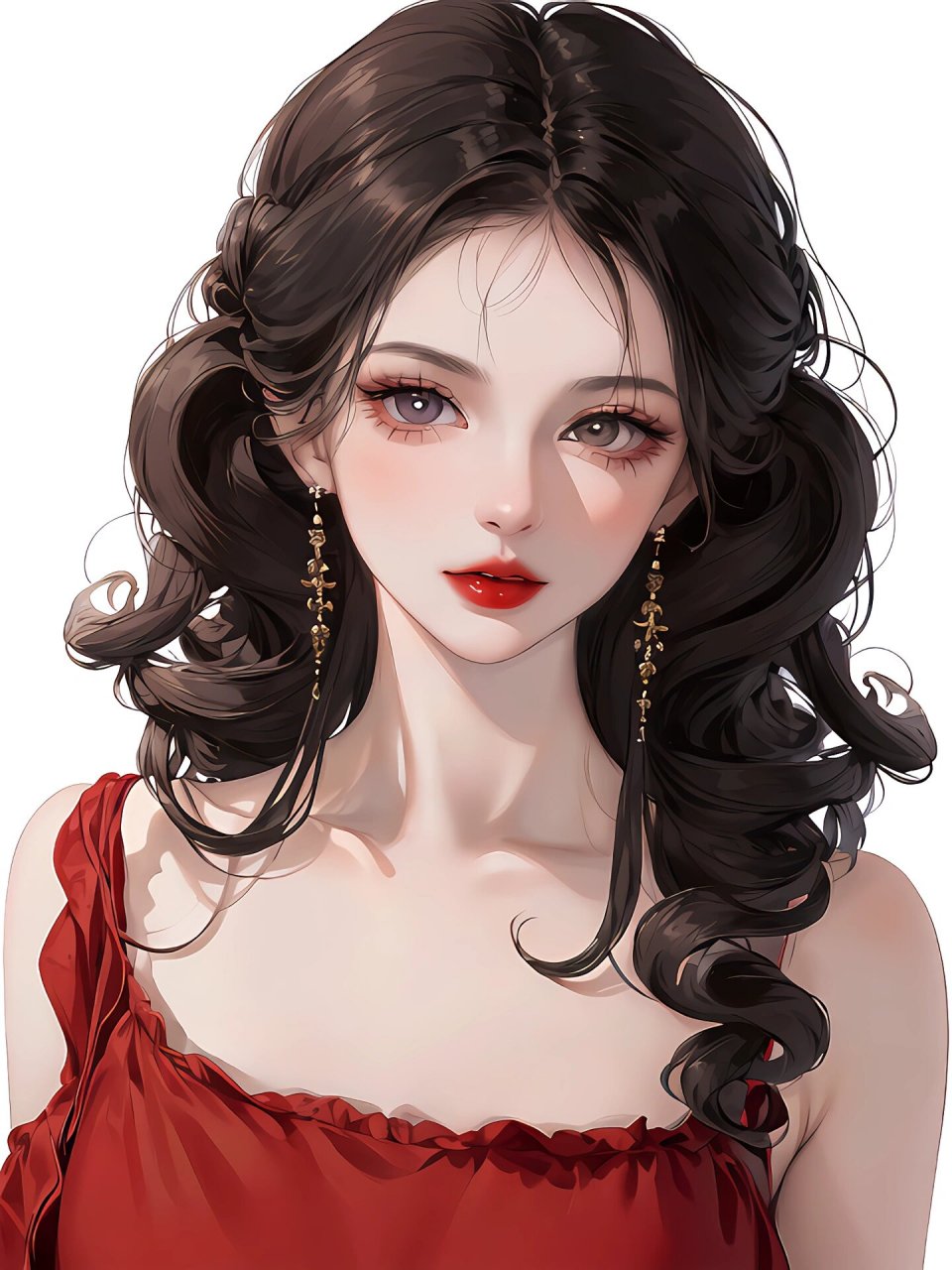 摩登女孩红色衣服卷发|第二期,美丽 好看的御姐女孩头像第二期红色