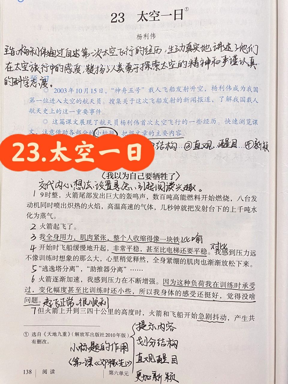 笔记|七下语文《太空一日》备课/预习笔记 回来了回来了,先更新笔记吧