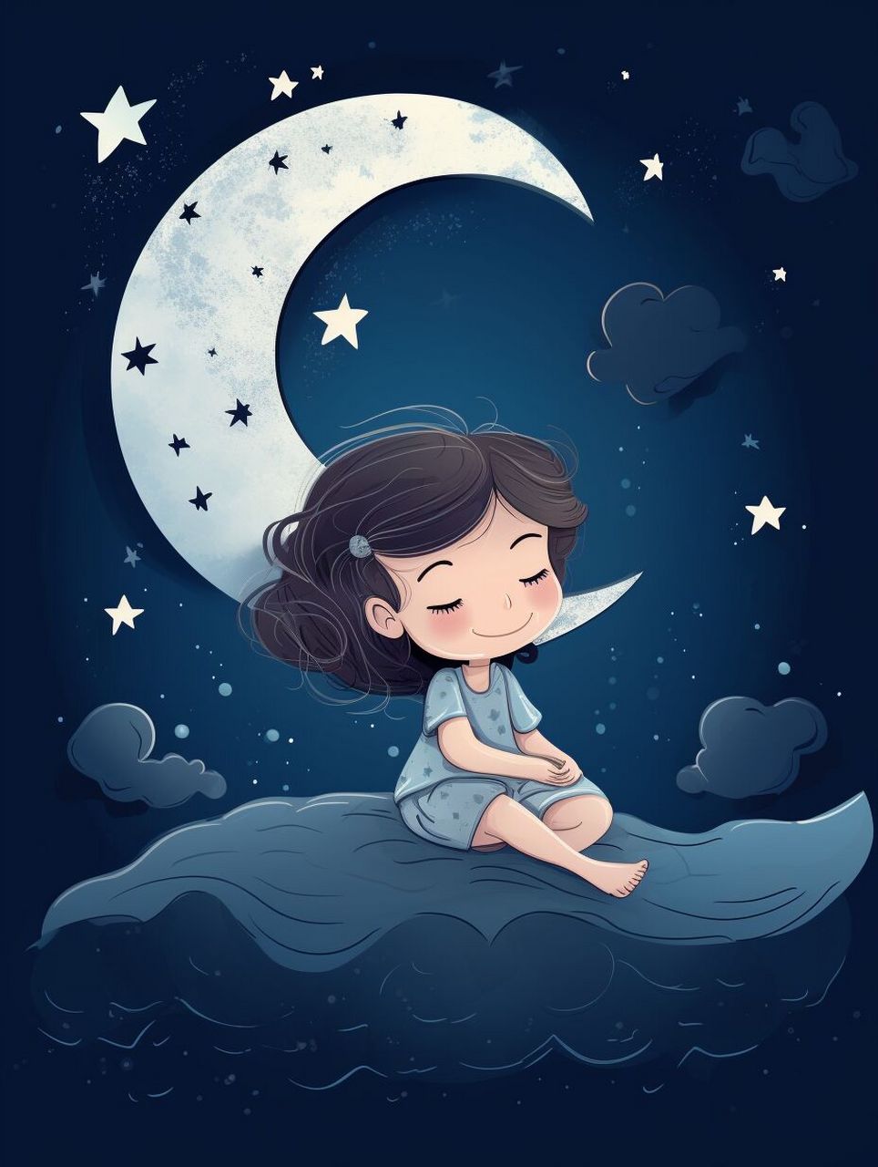 晚安的小女孩卡通壁纸 月亮星星系列        02020202