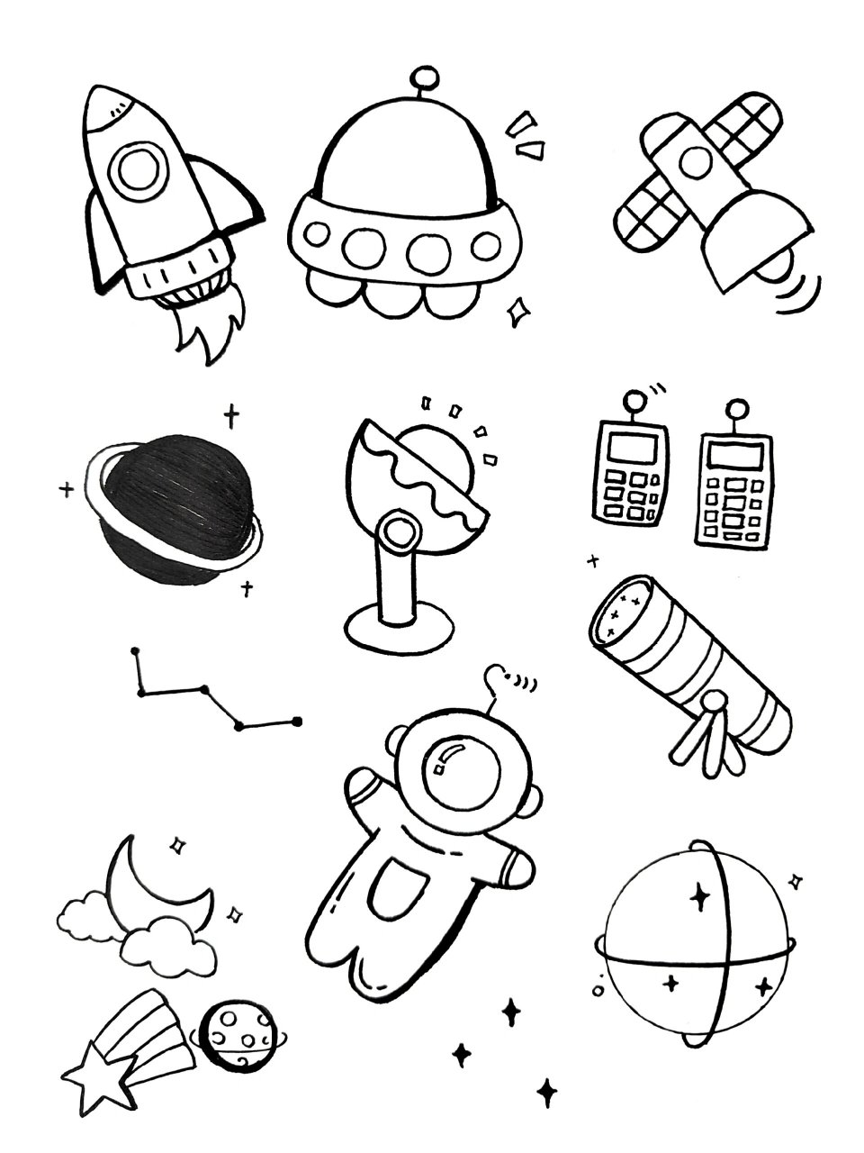 太空主题简笔画素材