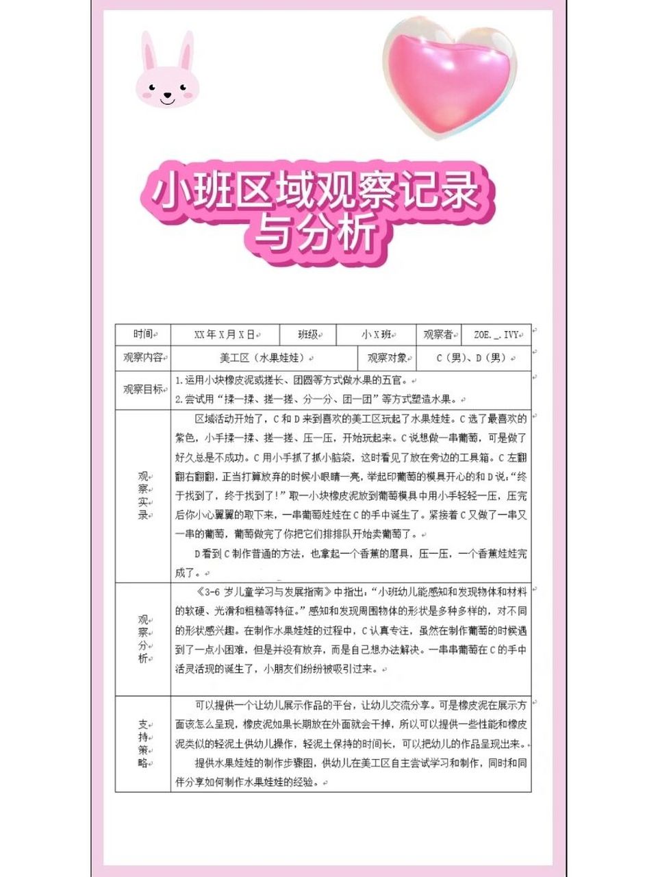 小班建构区活动观察记录表(小班建构区观察记录表观察 分析,措施)