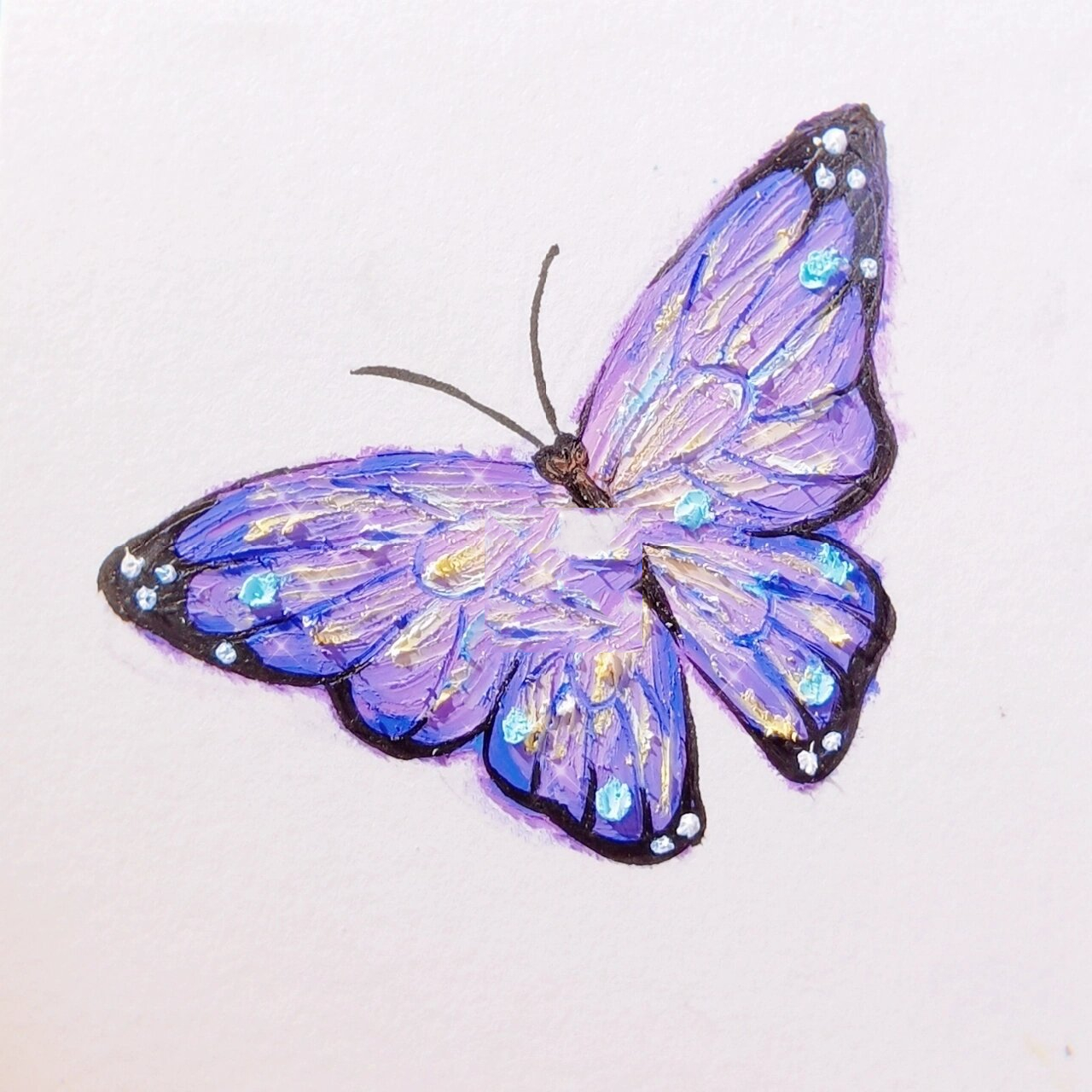 一组蓝紫色系的蝴蝶,整体配色都是很梦幻的,画起来大概是不到20分钟