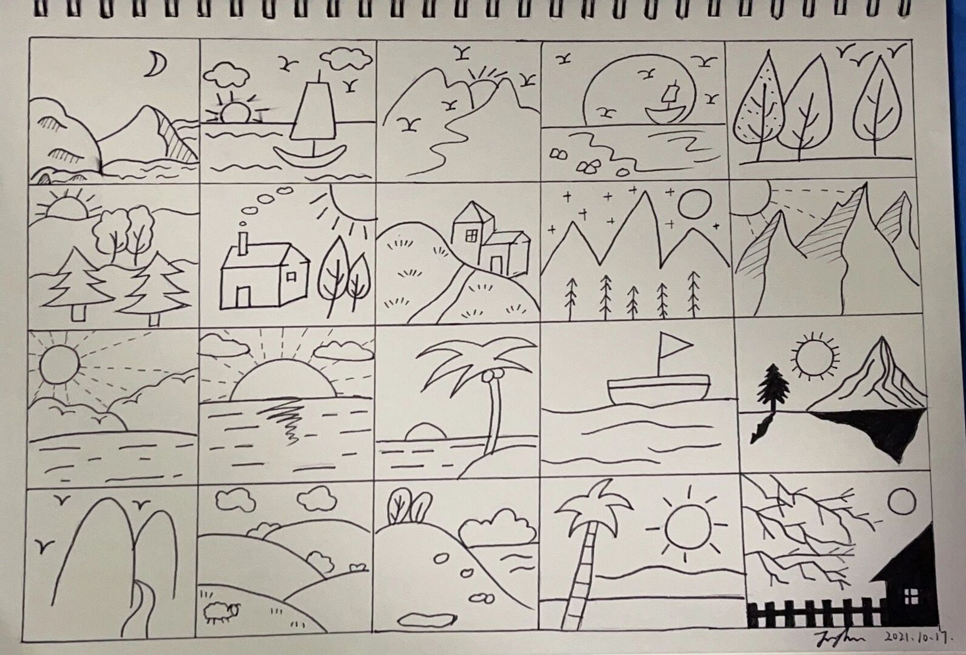 幼师专业 风景简笔画96 每天都在画画画 画线稿 钩边 涂色 画线稿