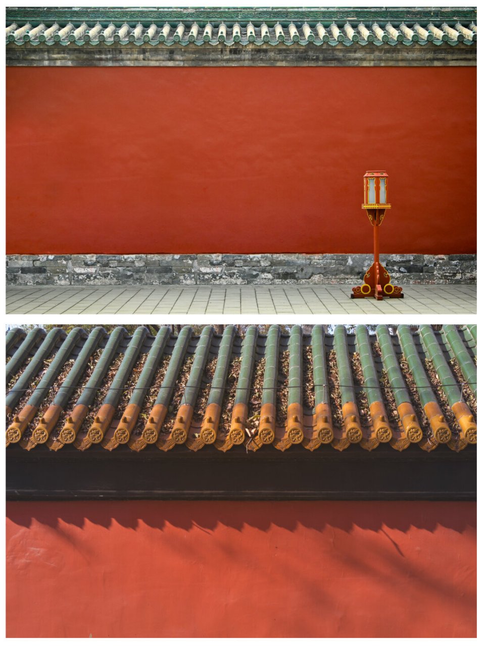 图,因为它的朱砂红,让人感到庄严又靓丽夺目 	 蓝色天空配着红墙绿瓦