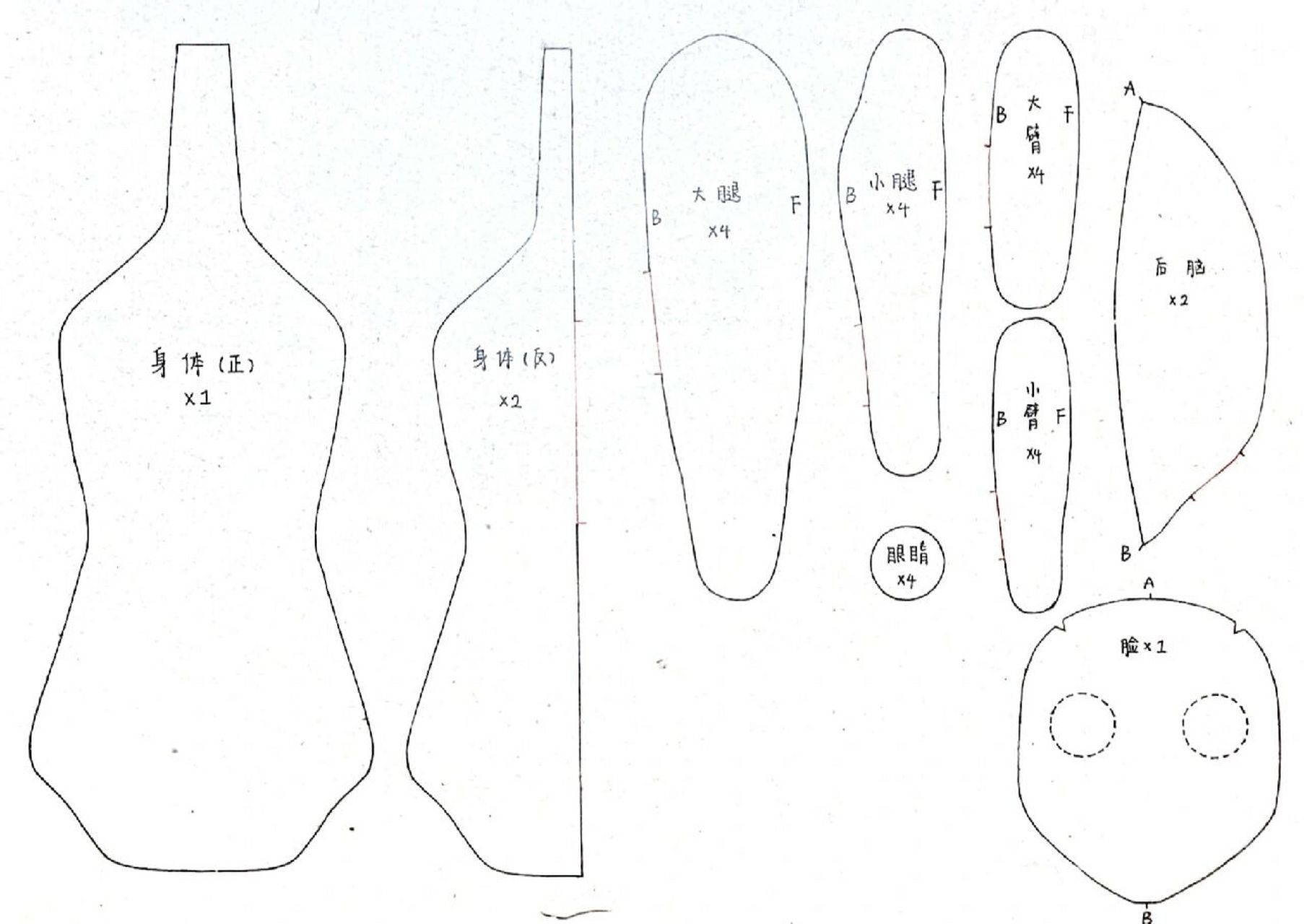 图纸|可动关节布艺人偶素体 姐妹们,素体我已经差不多做好了,图纸分享