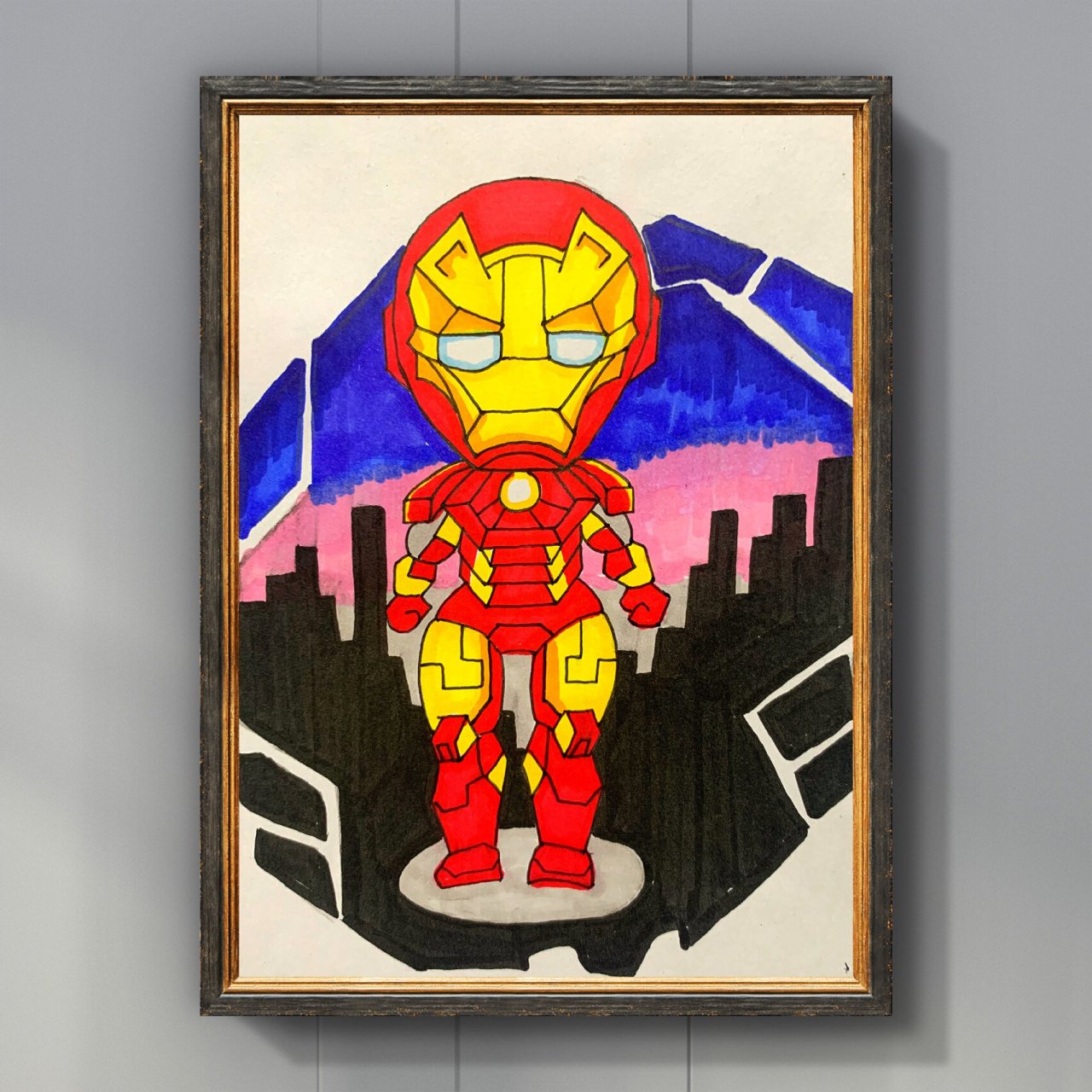 钢铁侠 儿童画简笔画 可爱的钢铁侠,线条比较多,就把钢铁侠的身体当作