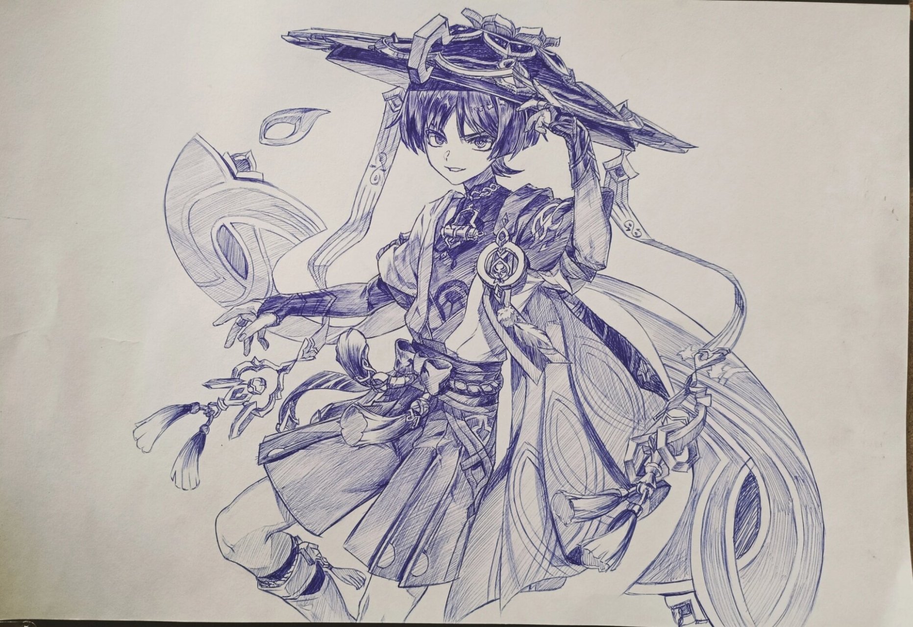 流浪者-散兵 手绘 原神褒贬不一角色,第一次尝试圆珠笔画画 8k素描纸