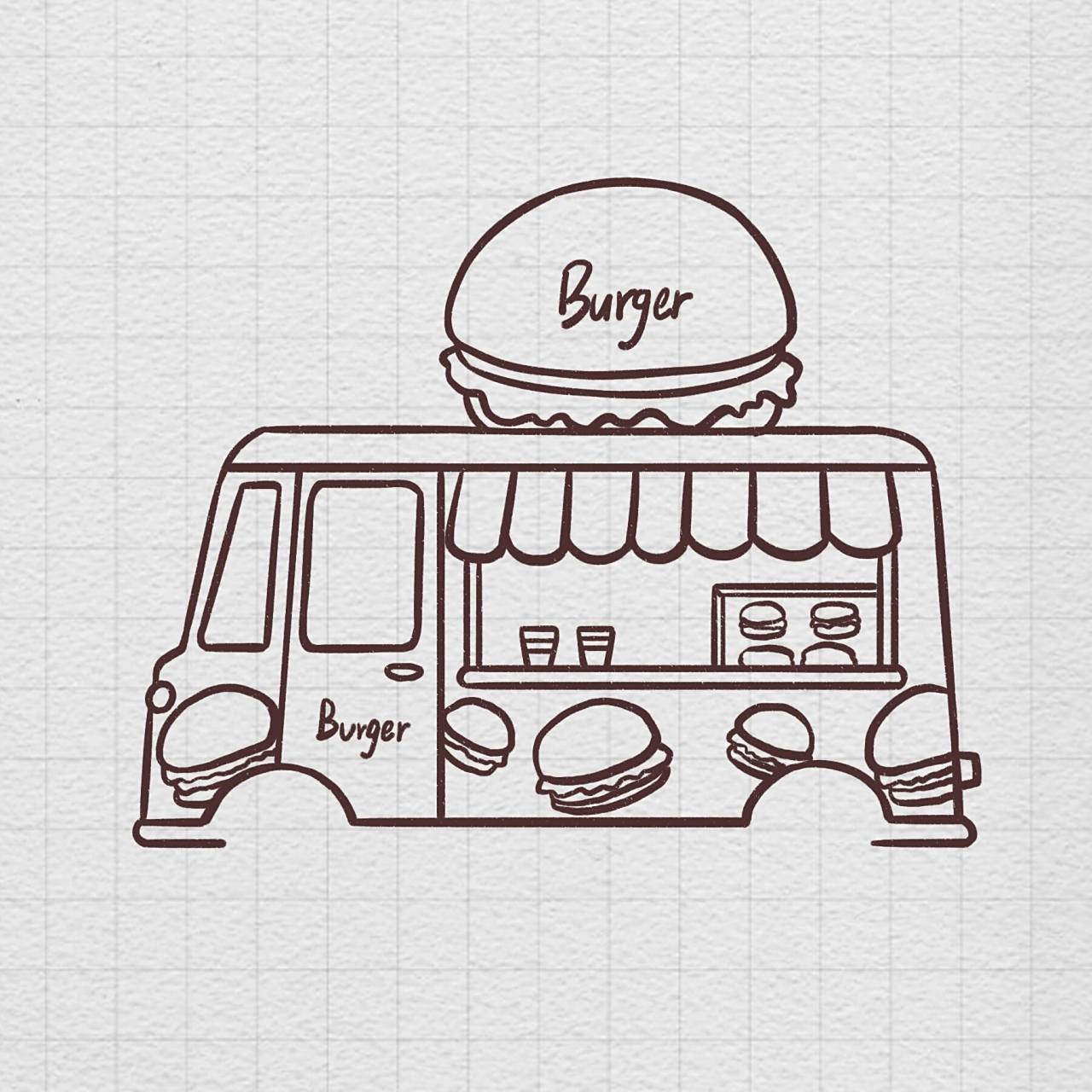 简笔画|汉堡路边摊儿 汉堡车来喽,炸鱼薯条汉堡包,再来一份冰镇可乐